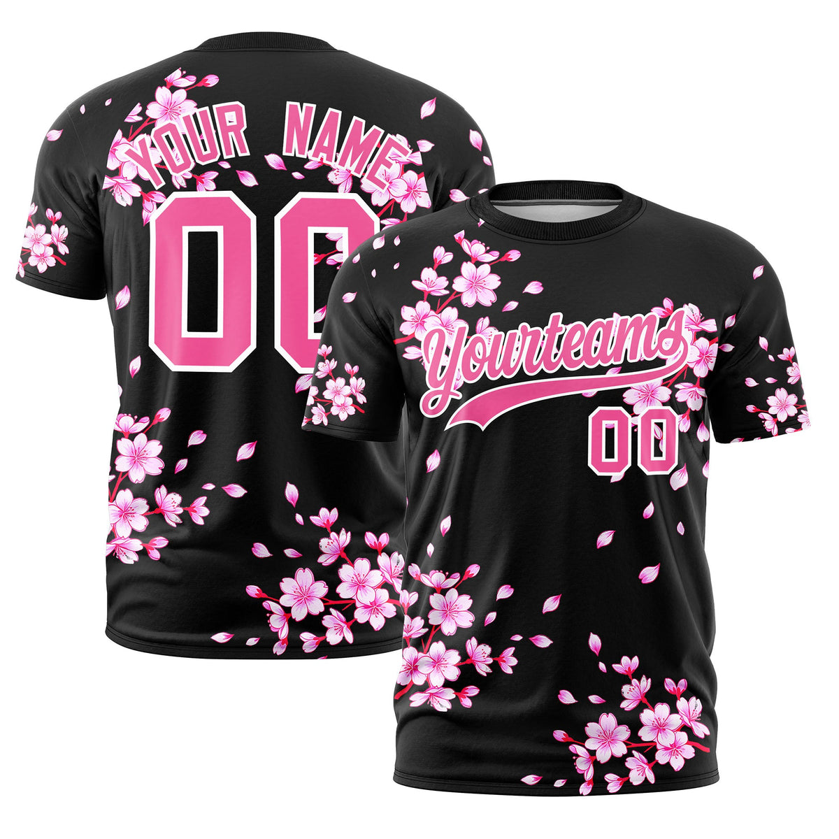 Custom Black Pink White Cherry Blossoms Personalization Moisture-Wicking T-shirt| KXKSHOP