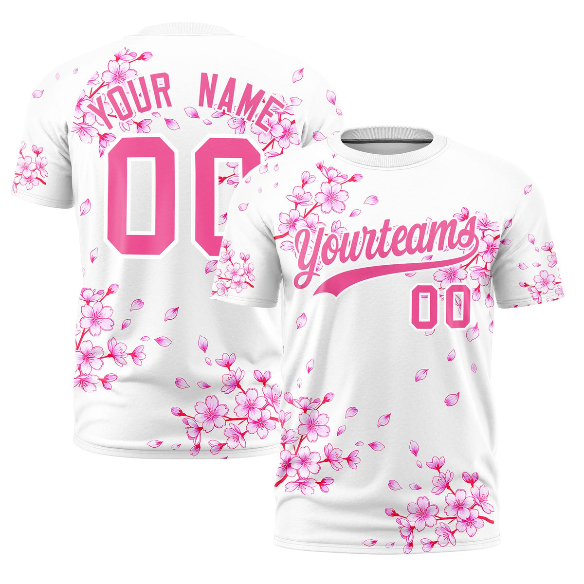 Custom White Pink Cherry Blossoms Personalization Stretch Fabric T-shirt| KXKSHOP