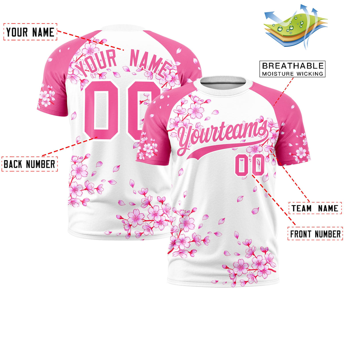 Custom White Pink Cherry Blossoms Personalization Moisture-Wicking T-shirt| KXKSHOP