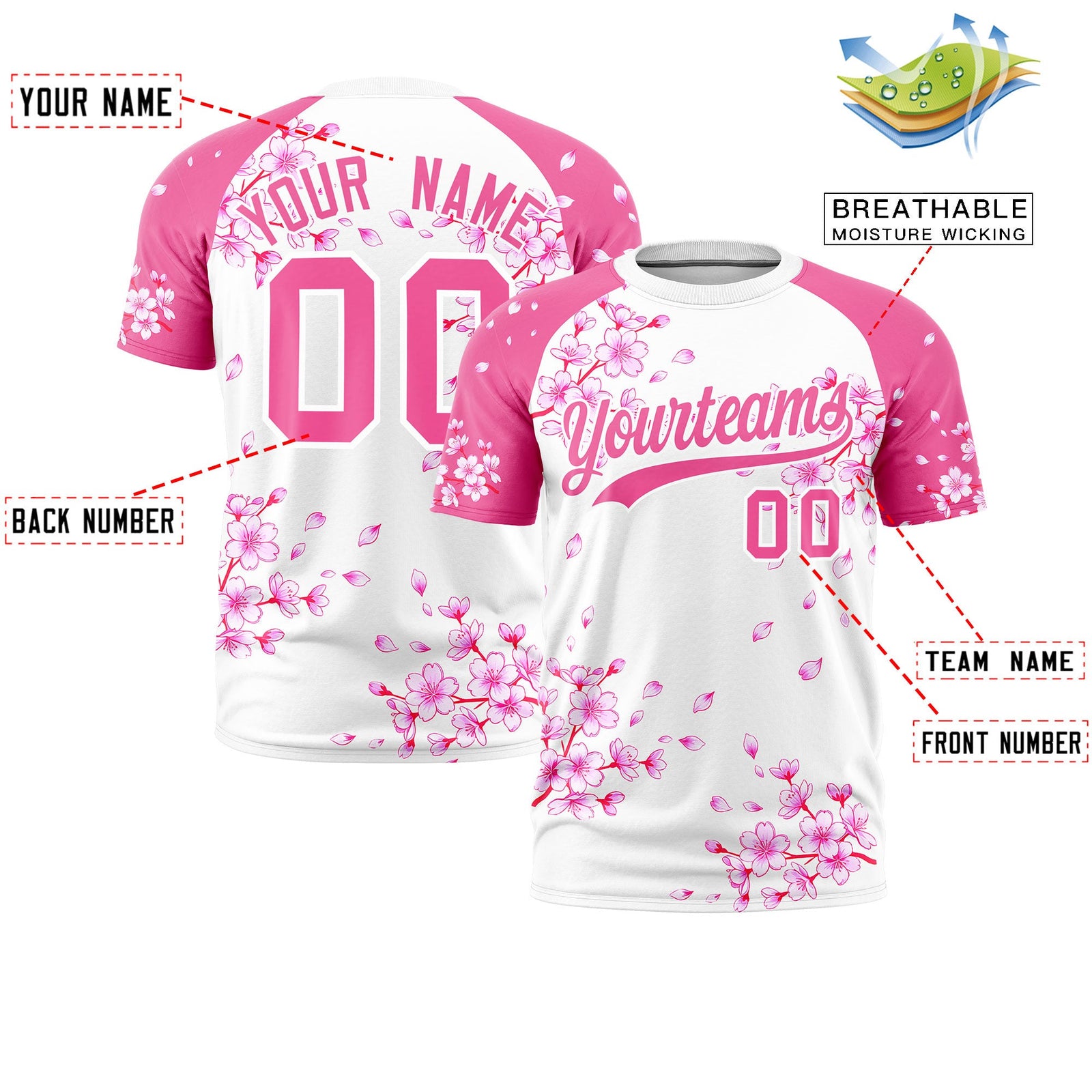 Custom White Pink Cherry Blossoms Personalization Moisture-Wicking T-shirt| KXKSHOP