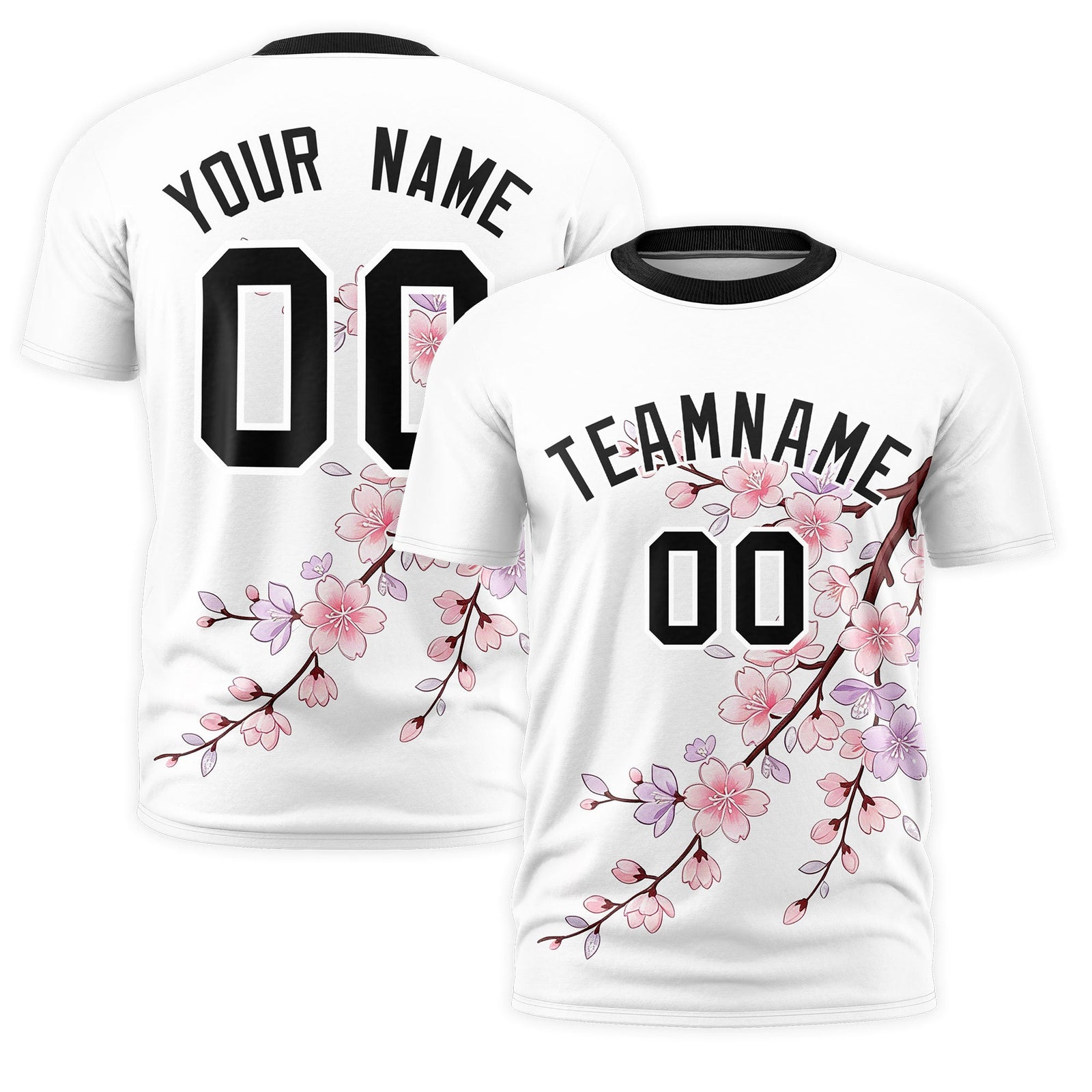 Custom White Black Cherry Blossoms Personalization Moisture-Wicking T-shirt| KXKSHOP
