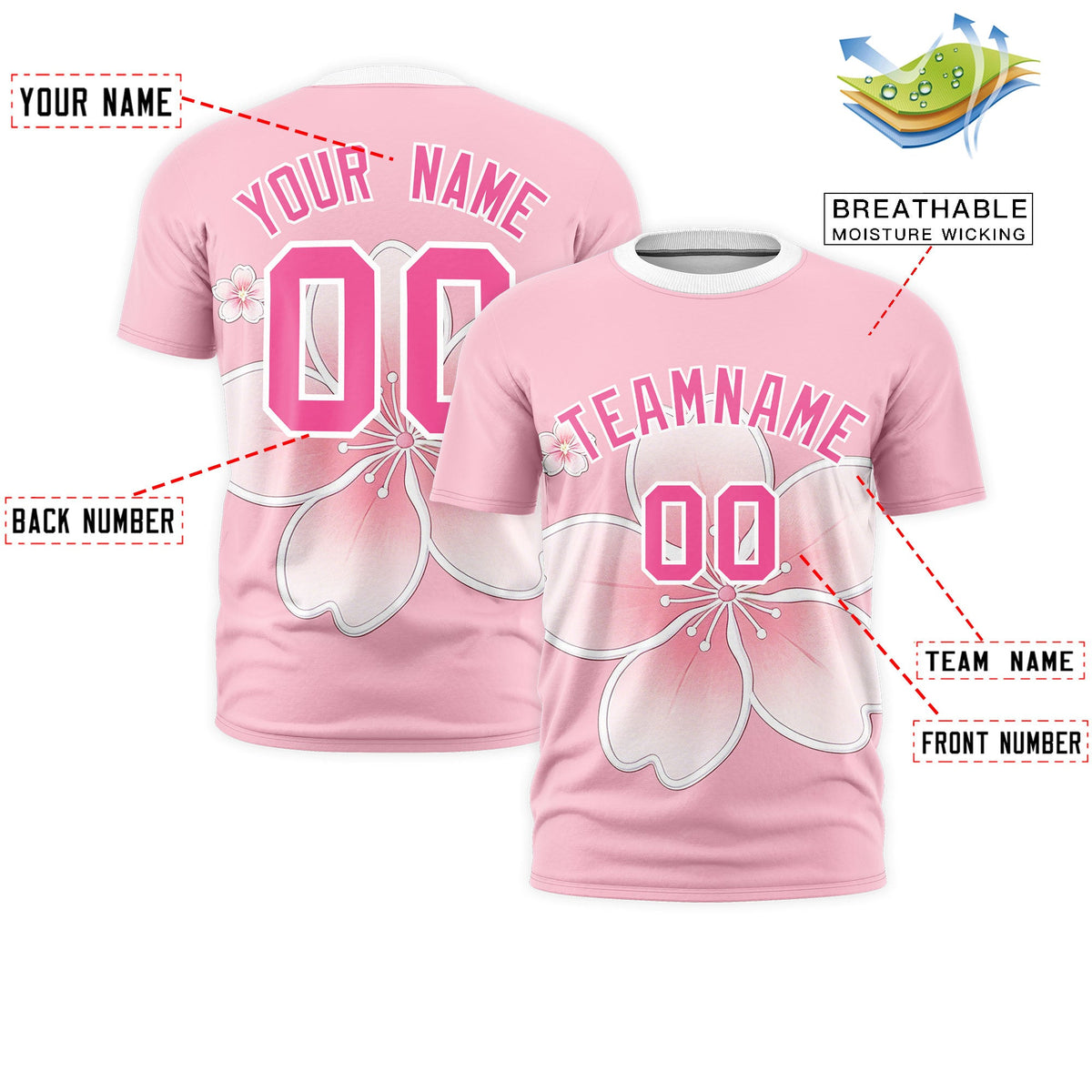 Custom Light Pink White Pink Cherry Blossoms Personalization Stretch Fabric T-shirt| KXKSHOP