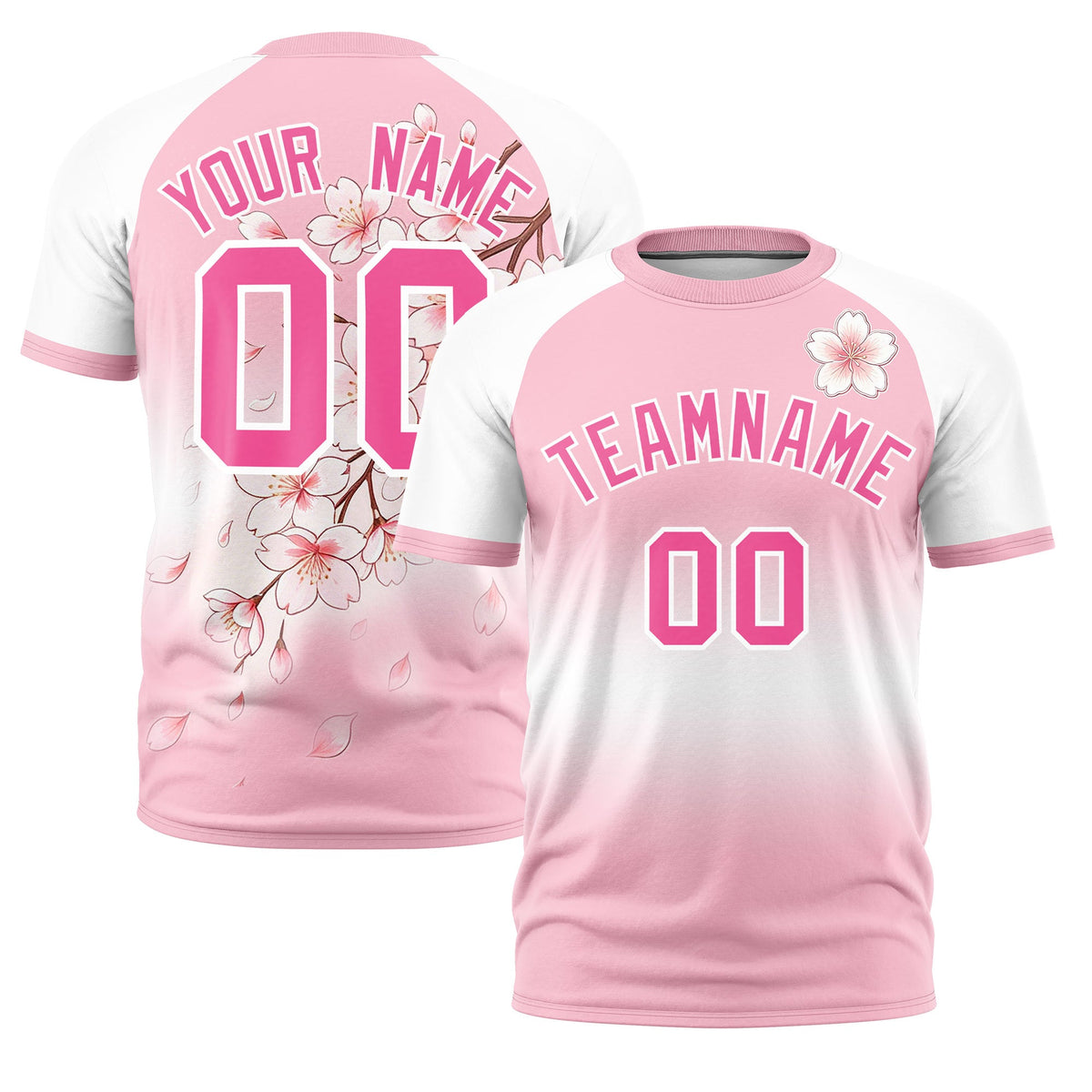 Custom Light Pink White Pink Cherry Blossoms Personalization Stretch Fabric T-shirt| KXKSHOP