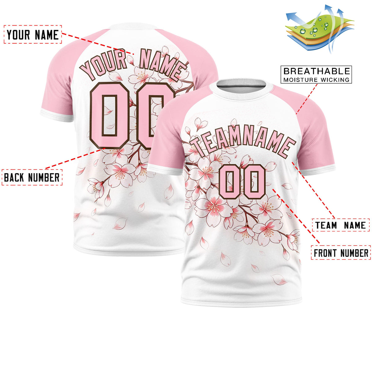 Custom White Light Pink Light Brown Cherry Blossoms Personalization Moisture-Wicking T-shirt| KXKSHOP