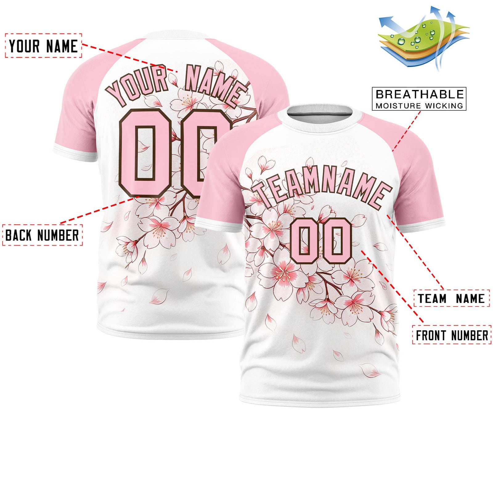 Custom White Light Pink Light Brown Cherry Blossoms Personalization Moisture-Wicking T-shirt| KXKSHOP