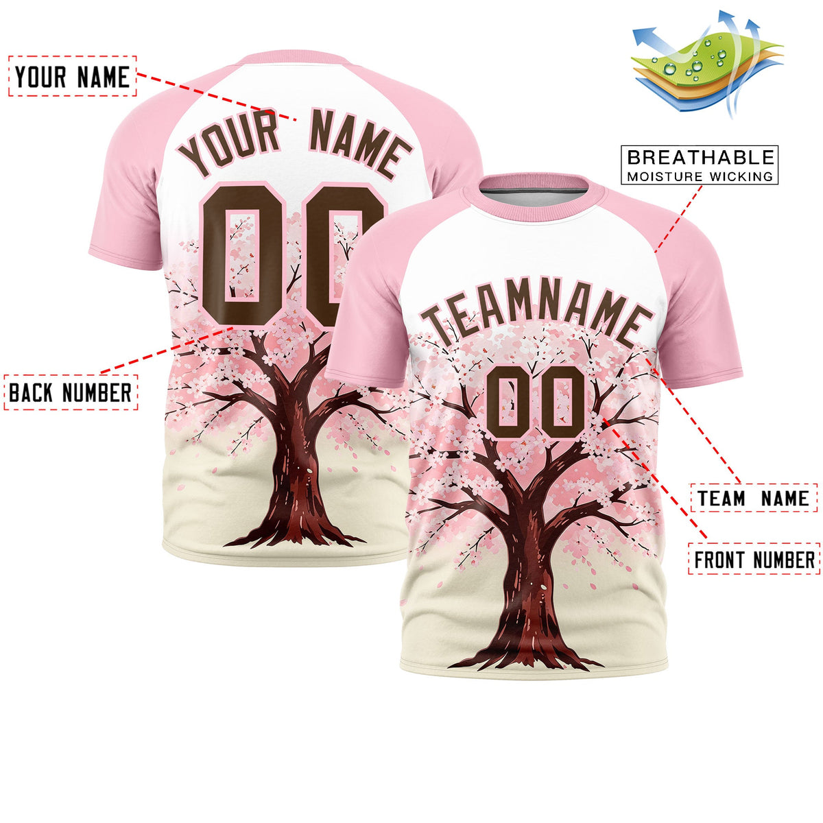 Custom White Light Pink Light Khaki Cherry Blossoms Personalization Stretch Fabric T-shirt| KXKSHOP