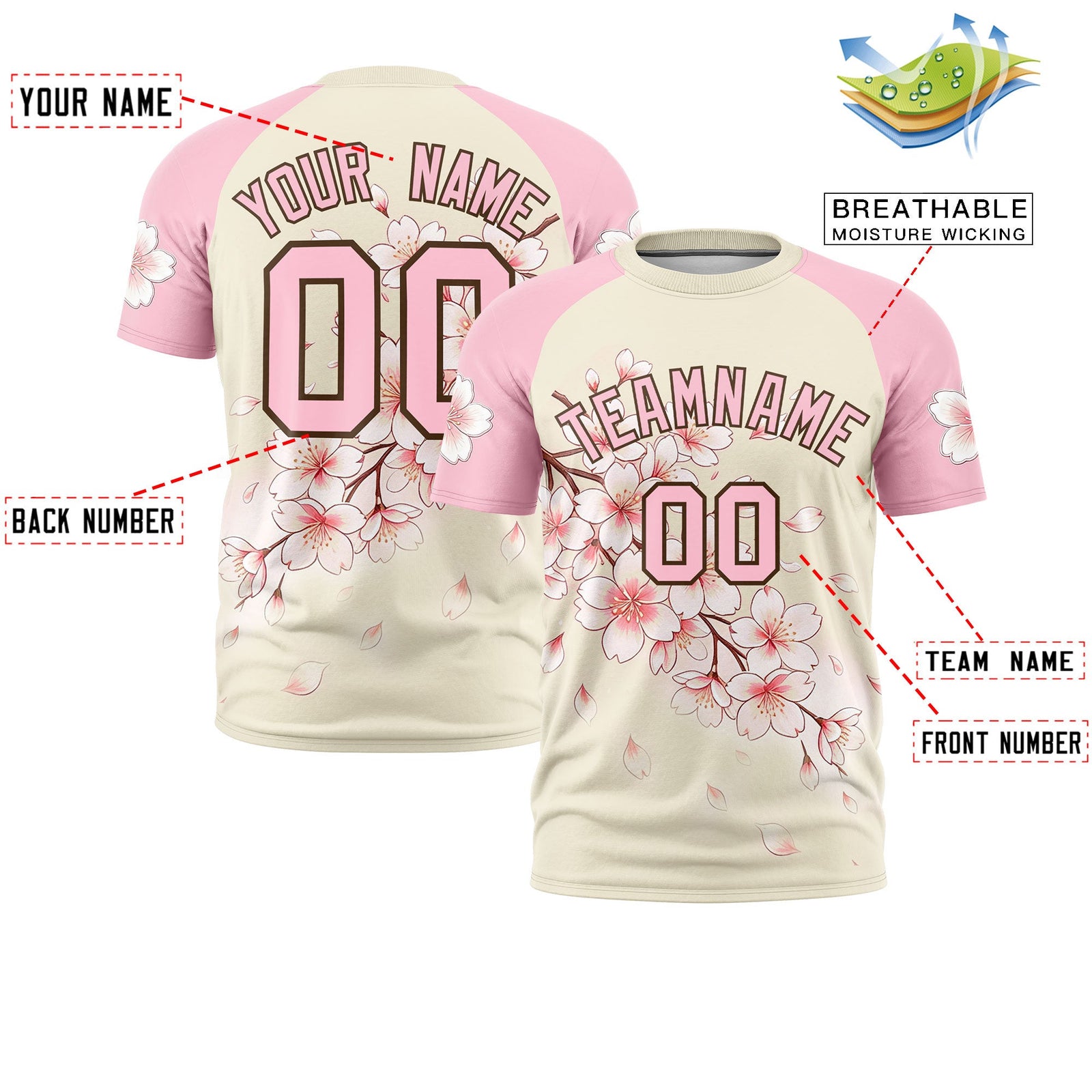 Custom Light Khaki Light Pink Light Brown Cherry Blossoms Personalization Moisture-Wicking T-shirt| KXKSHOP
