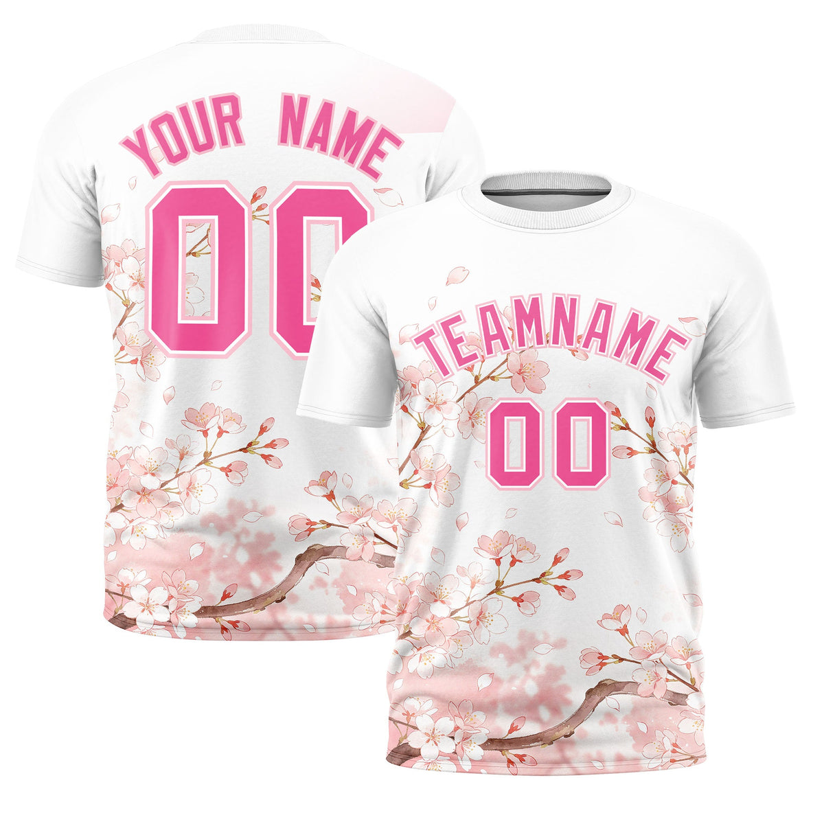 Custom White Pink Light Pink Cherry Blossoms Personalization Moisture-Wicking T-shirt| KXKSHOP