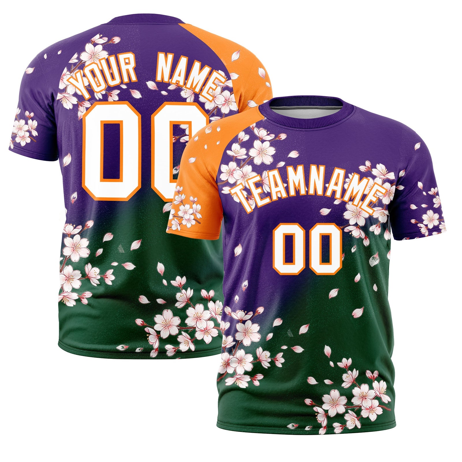 Custom Purple Dark Green Orange Cherry Blossoms Personalization Moisture-Wicking T-shirt| KXKSHOP