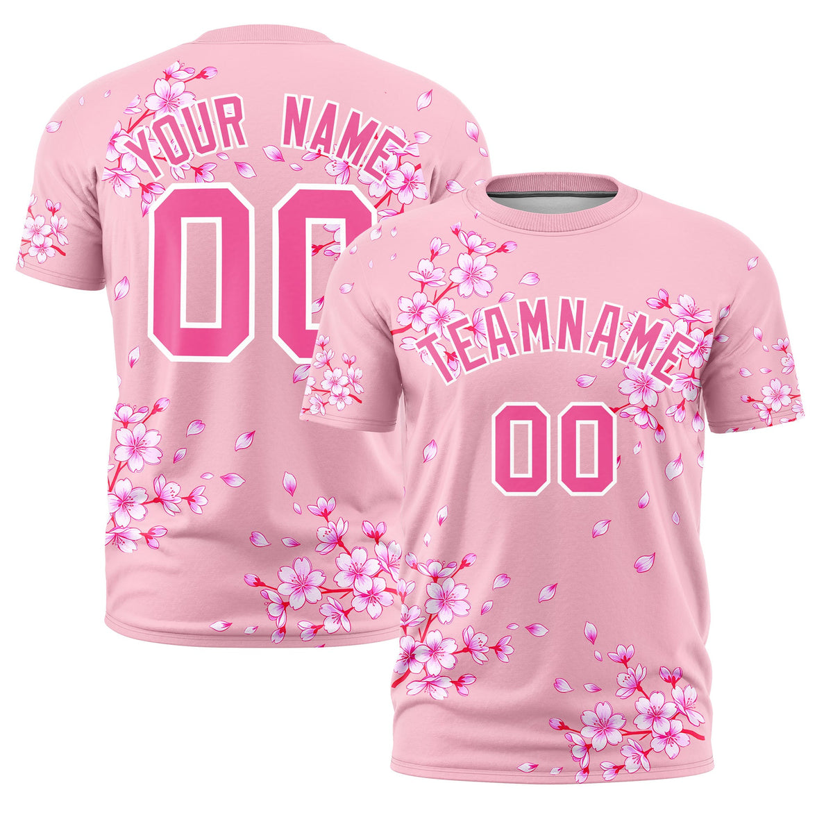Custom Light Pink Pink White Cherry Blossoms Personalization Stretch Fabric T-shirt| KXKSHOP