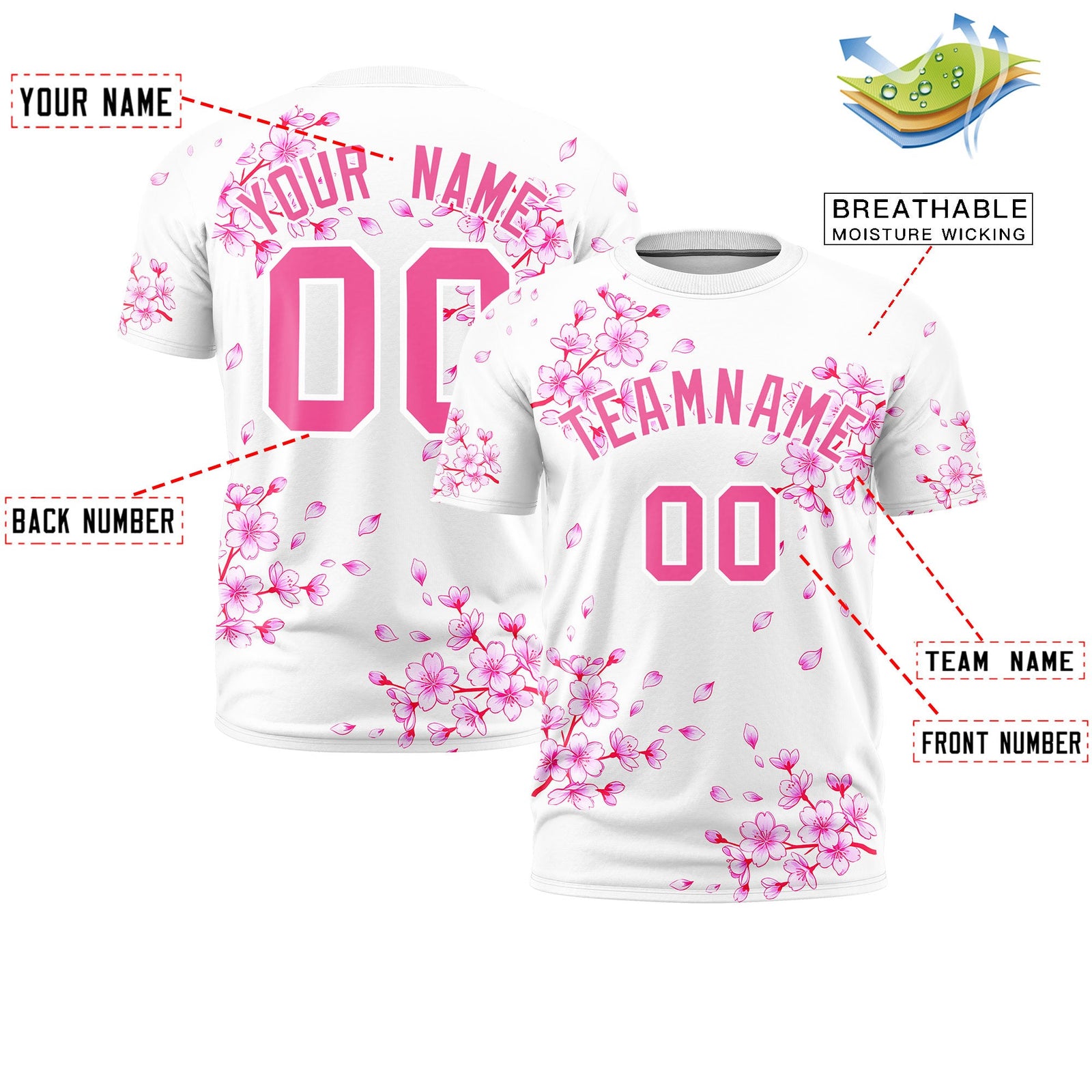 Custom White Pink Cherry Blossoms Personalization Stretch Fabric T-shirt| KXKSHOP