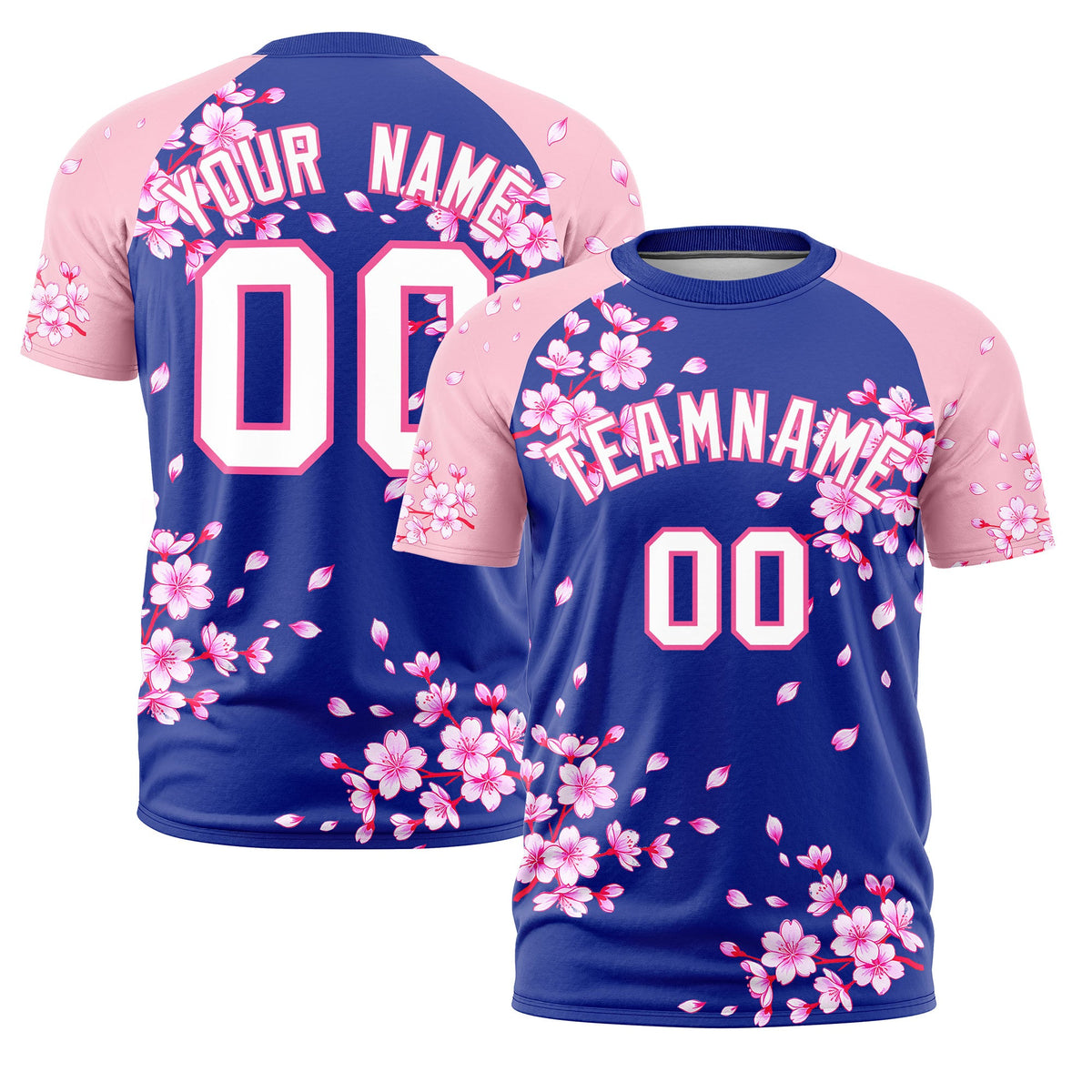 Custom Royal Blue Light Pink White Cherry Blossoms Personalization Moisture-Wicking T-shirt| KXKSHOP