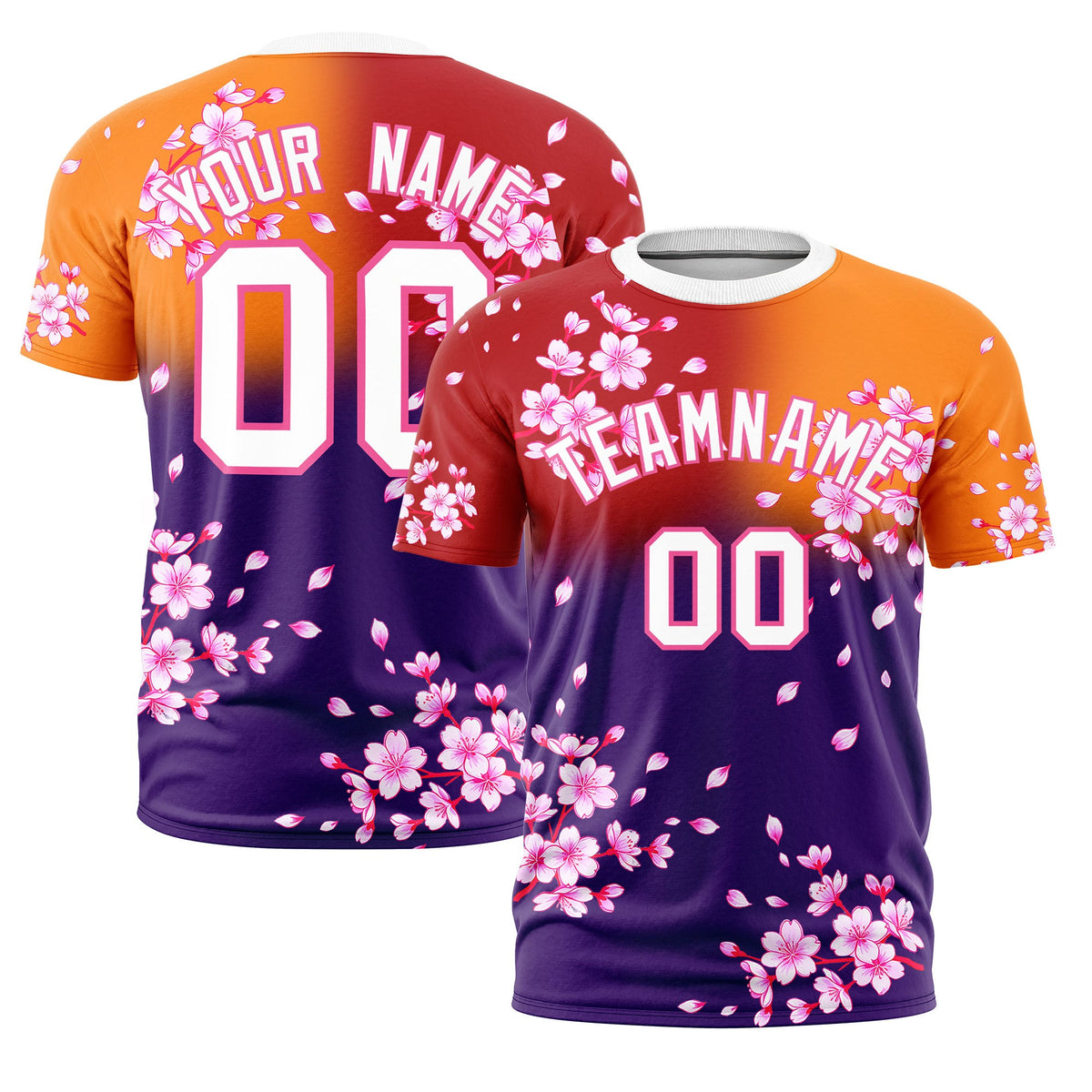 Custom Red Orange Purple Cherry Blossoms Personalization Moisture-Wicking T-shirt| KXKSHOP