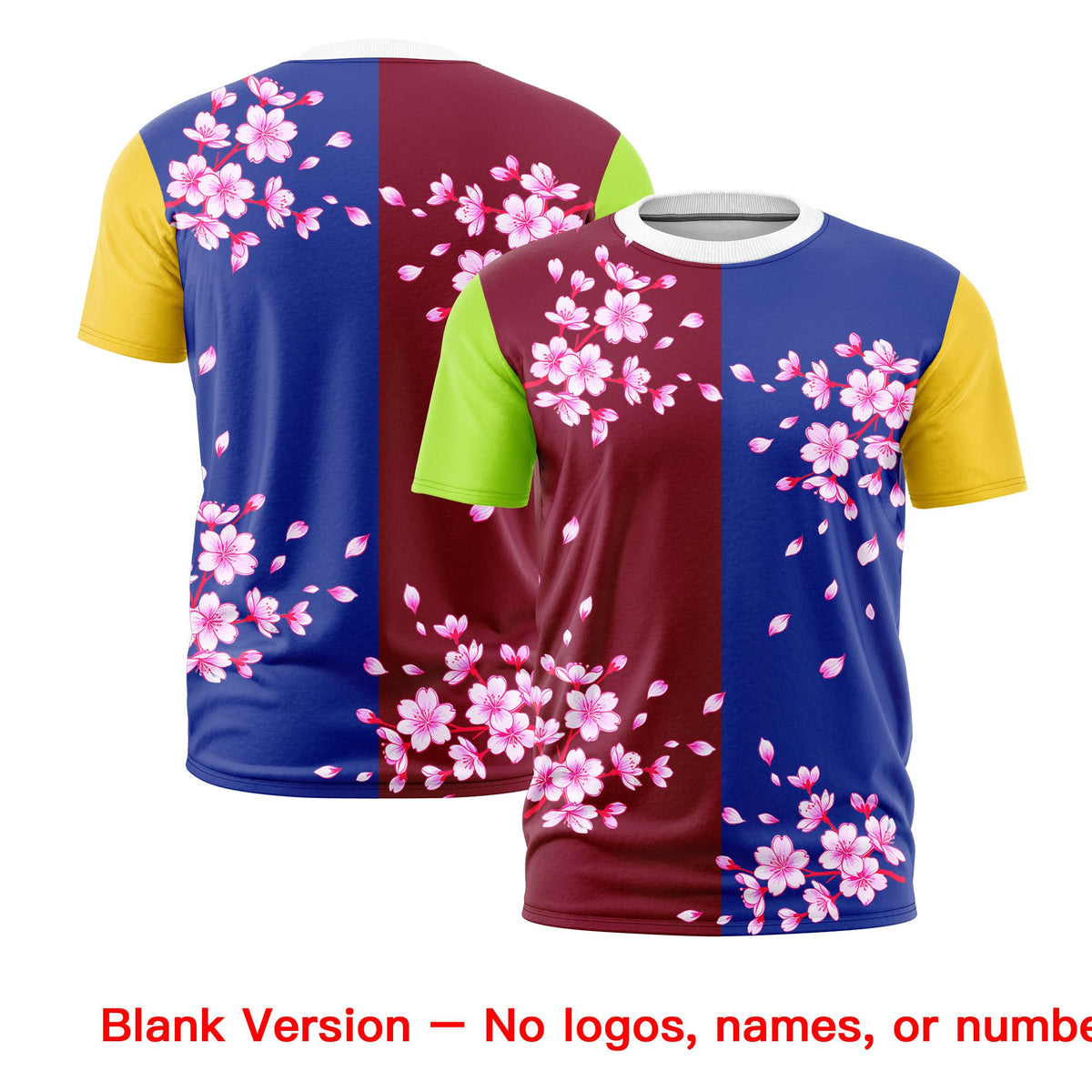 Custom Crimson Royal Blue Neon Green Cherry Blossoms Personalization Stretch Fabric T-shirt| KXKSHOP