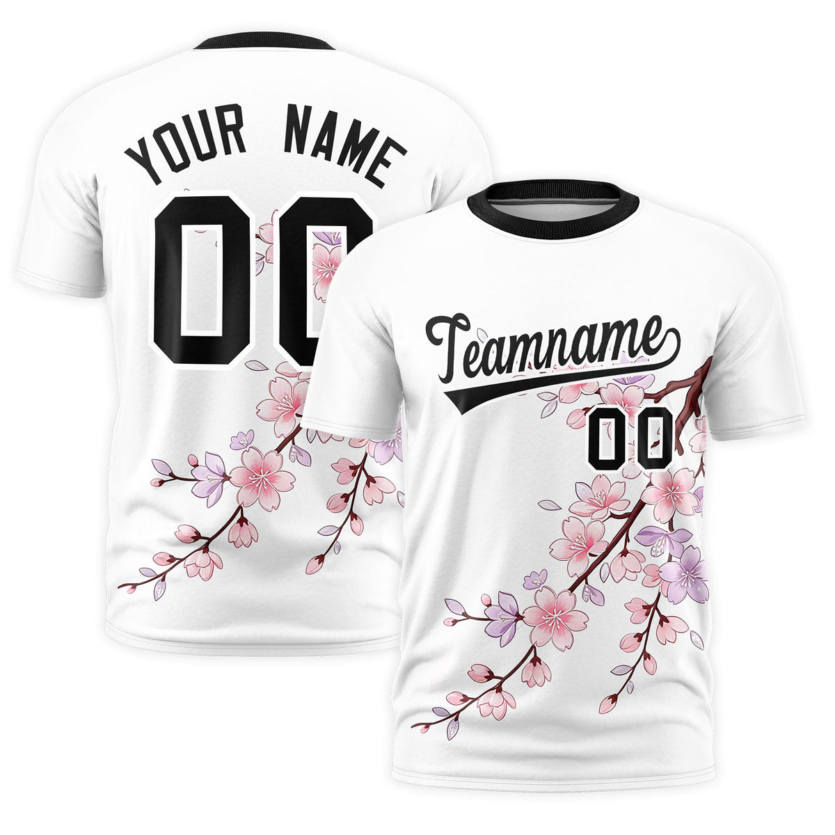 Custom White Black Cherry Blossoms Personalization Moisture-Wicking T-shirt| KXKSHOP