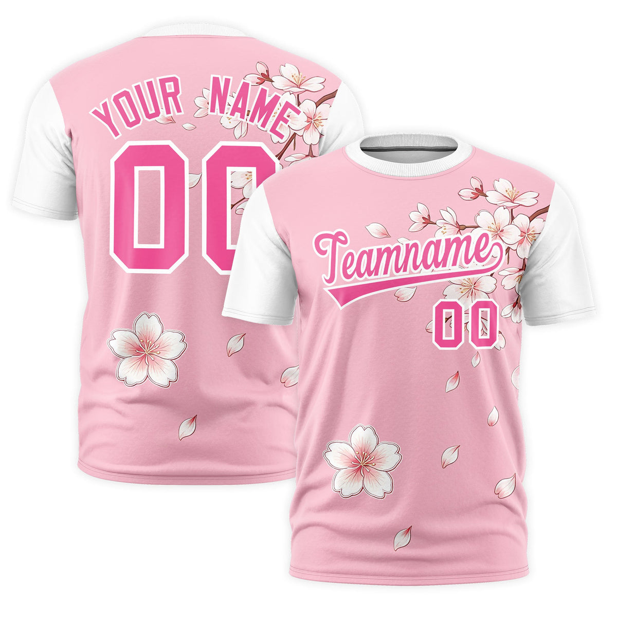 Custom Light Pink White Pink Cherry Blossoms Personalization Moisture-Wicking T-shirt| KXKSHOP