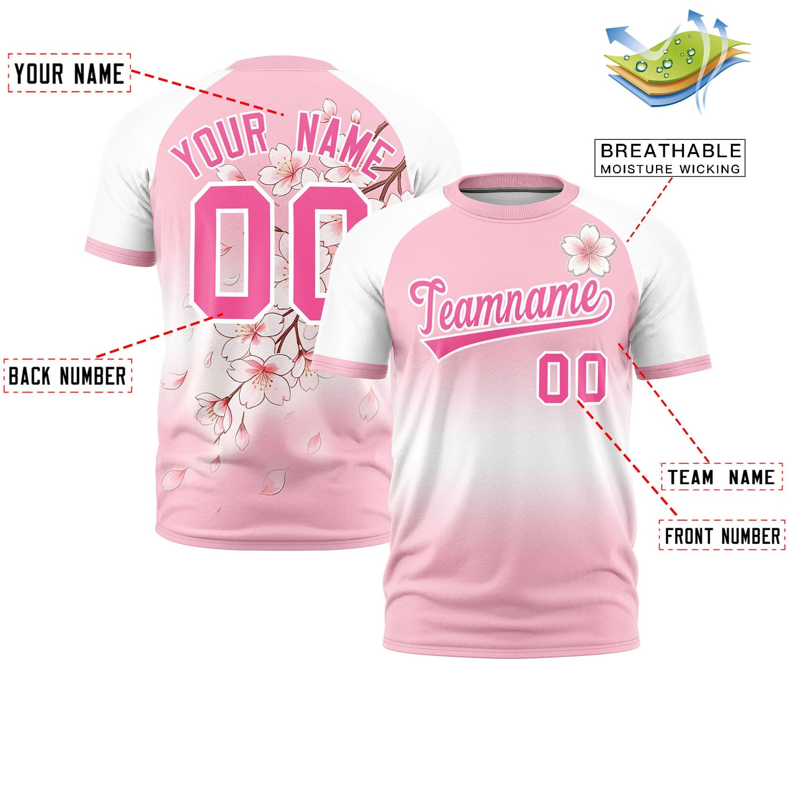 Custom Light Pink White Pink Cherry Blossoms Personalization Stretch Fabric T-shirt| KXKSHOP