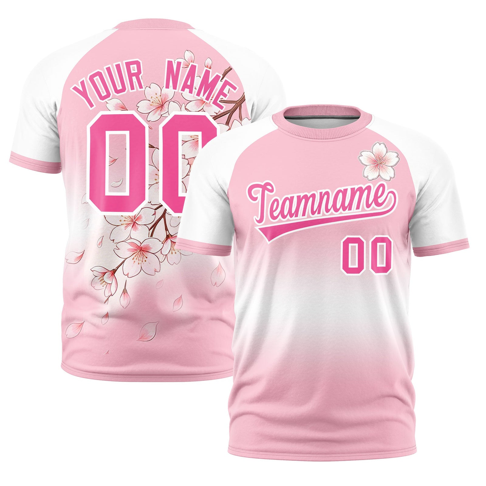 Custom Light Pink White Pink Cherry Blossoms Personalization Stretch Fabric T-shirt| KXKSHOP