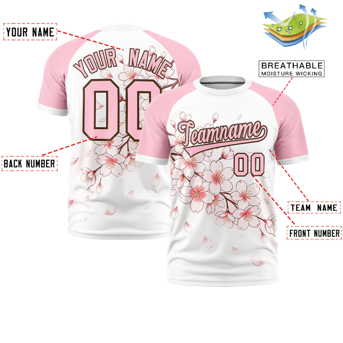 Custom White Light Pink Light Brown Cherry Blossoms Personalization Moisture-Wicking T-shirt| KXKSHOP