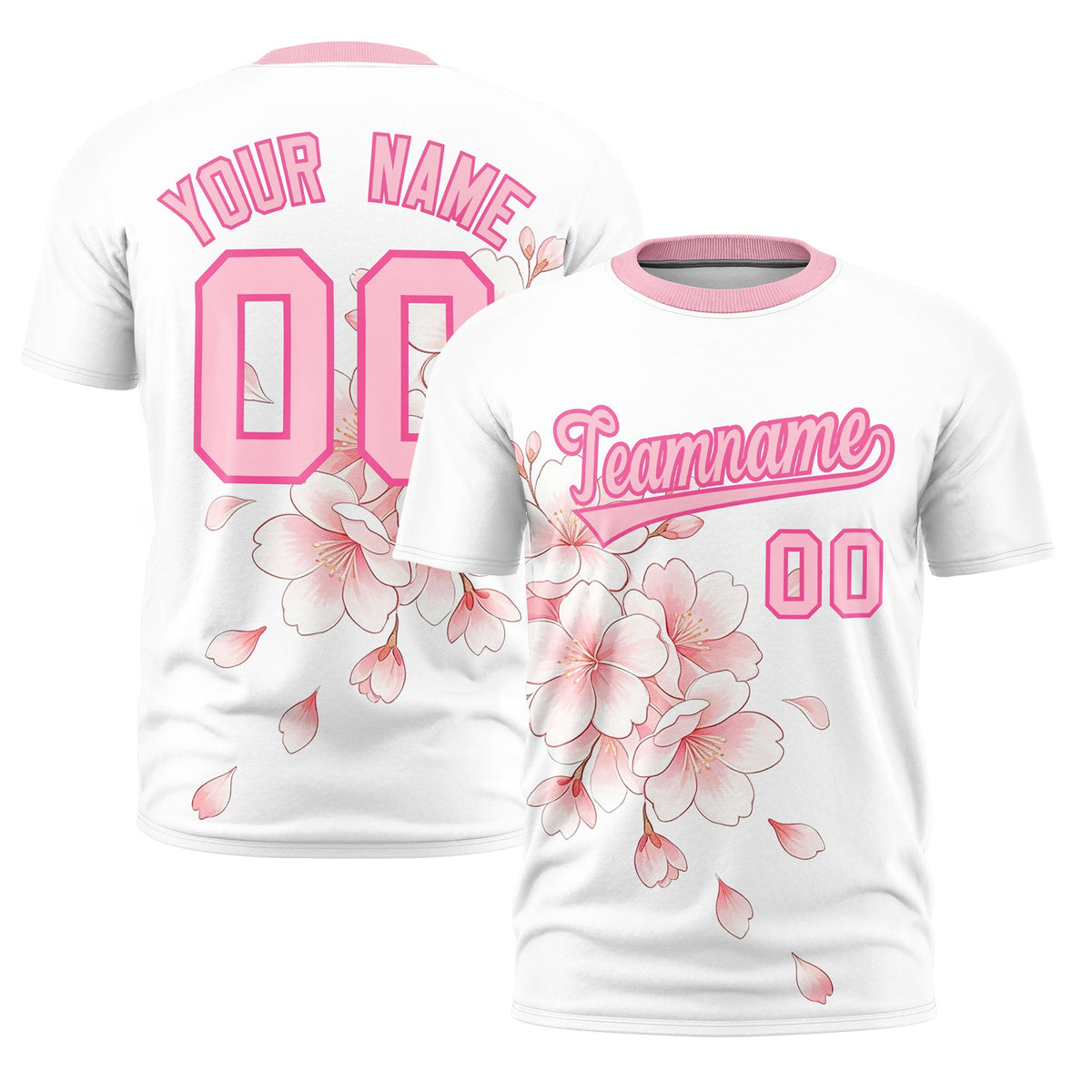 Custom White Light Pink Pink Cherry Blossoms Personalization Moisture-Wicking T-shirt| KXKSHOP