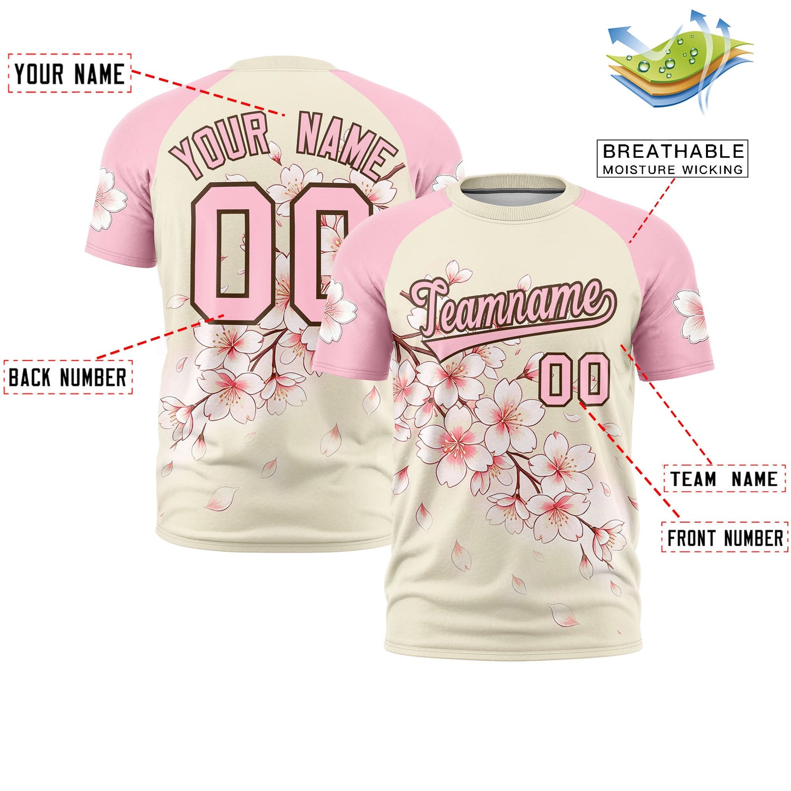Custom Light Khaki Light Pink Light Brown Cherry Blossoms Personalization Moisture-Wicking T-shirt| KXKSHOP