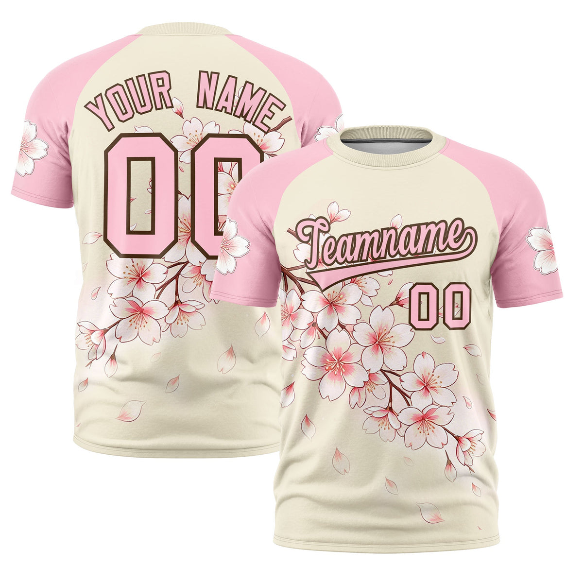 Custom Light Khaki Light Pink Light Brown Cherry Blossoms Personalization Moisture-Wicking T-shirt| KXKSHOP