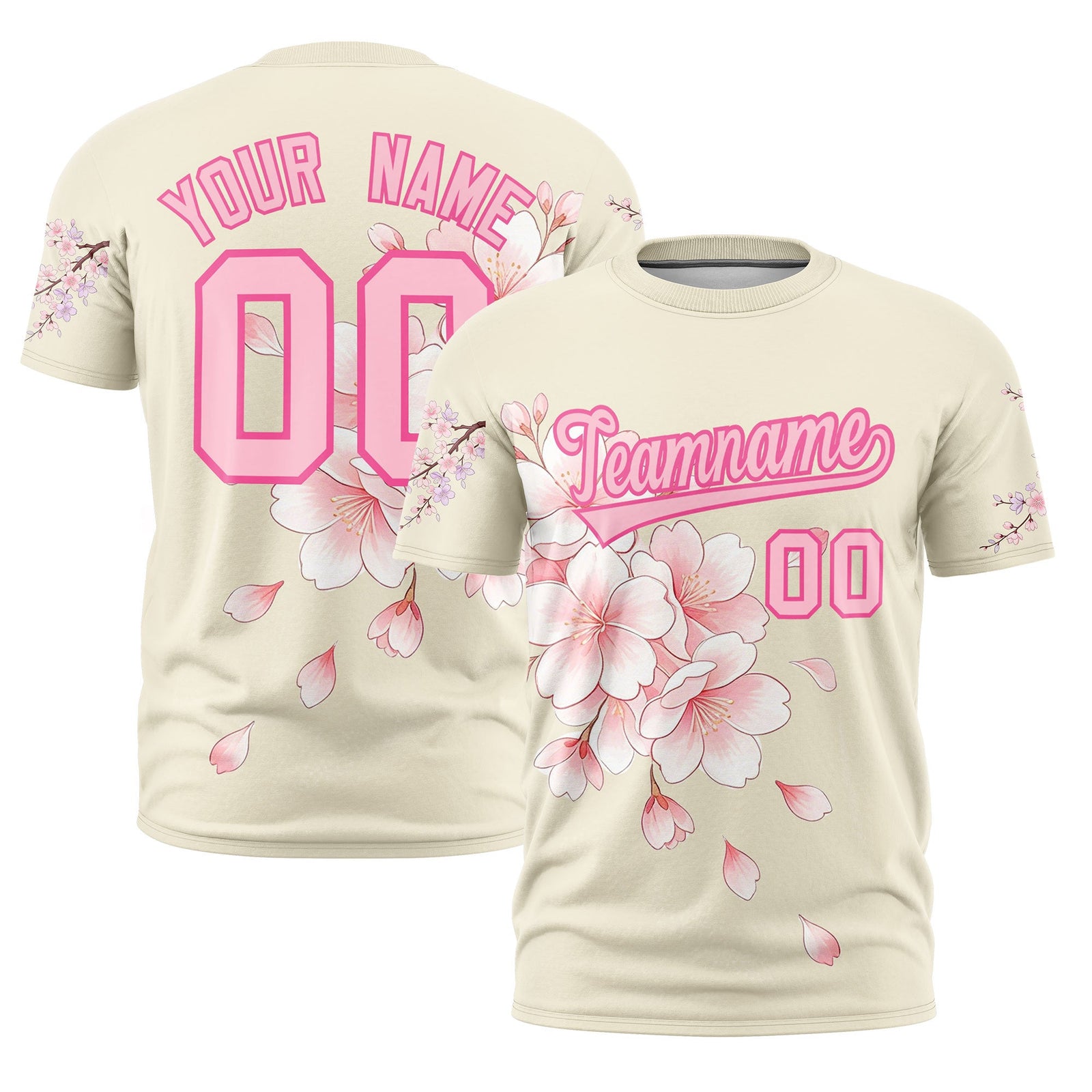 Custom Light Khaki Light Pink Pink Cherry Blossoms Personalization Moisture-Wicking T-shirt| KXKSHOP