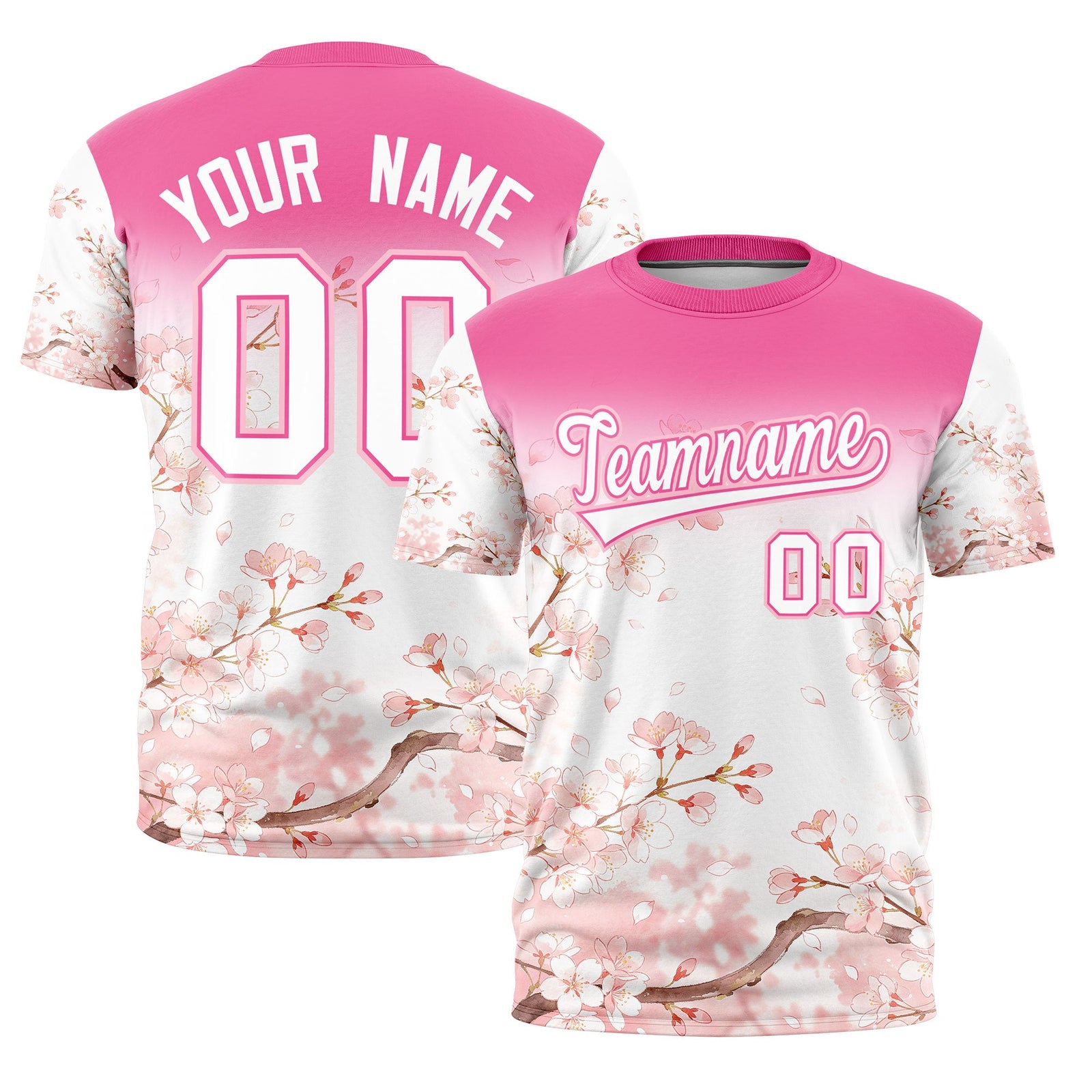 Custom Pink White Light Pink Cherry Blossoms Personalization Stretch Fabric T-shirt| KXKSHOP