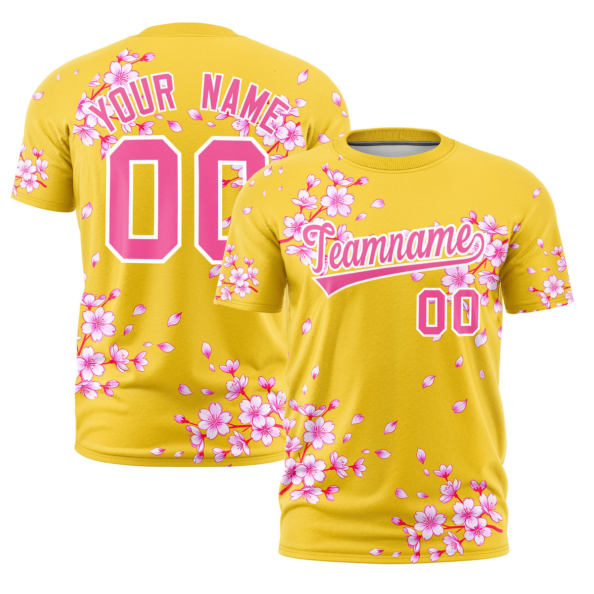 Custom Gold Pink White Cherry Blossoms Personalization Moisture-Wicking T-shirt| KXKSHOP