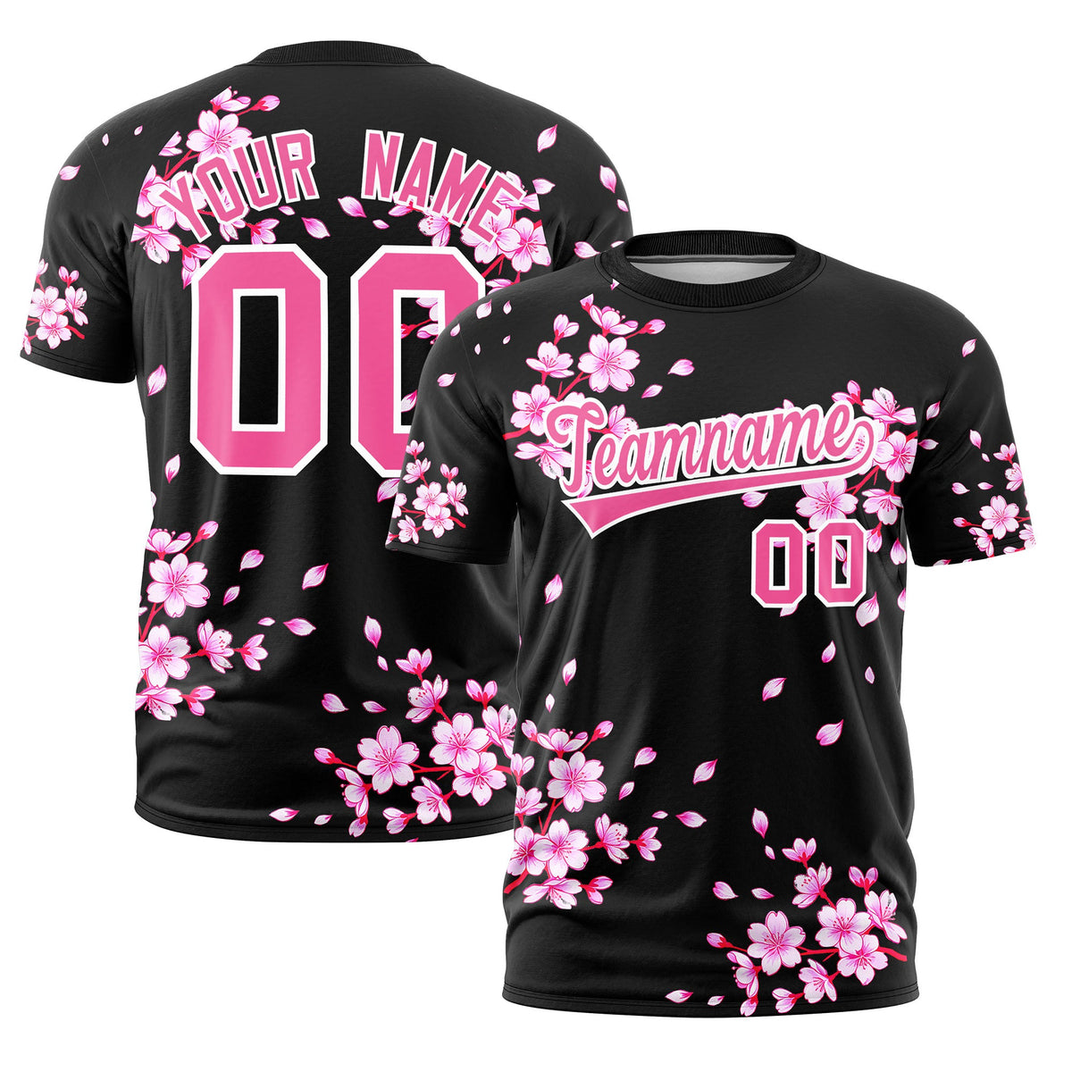 Custom Black Pink White Cherry Blossoms Personalization Moisture-Wicking T-shirt| KXKSHOP