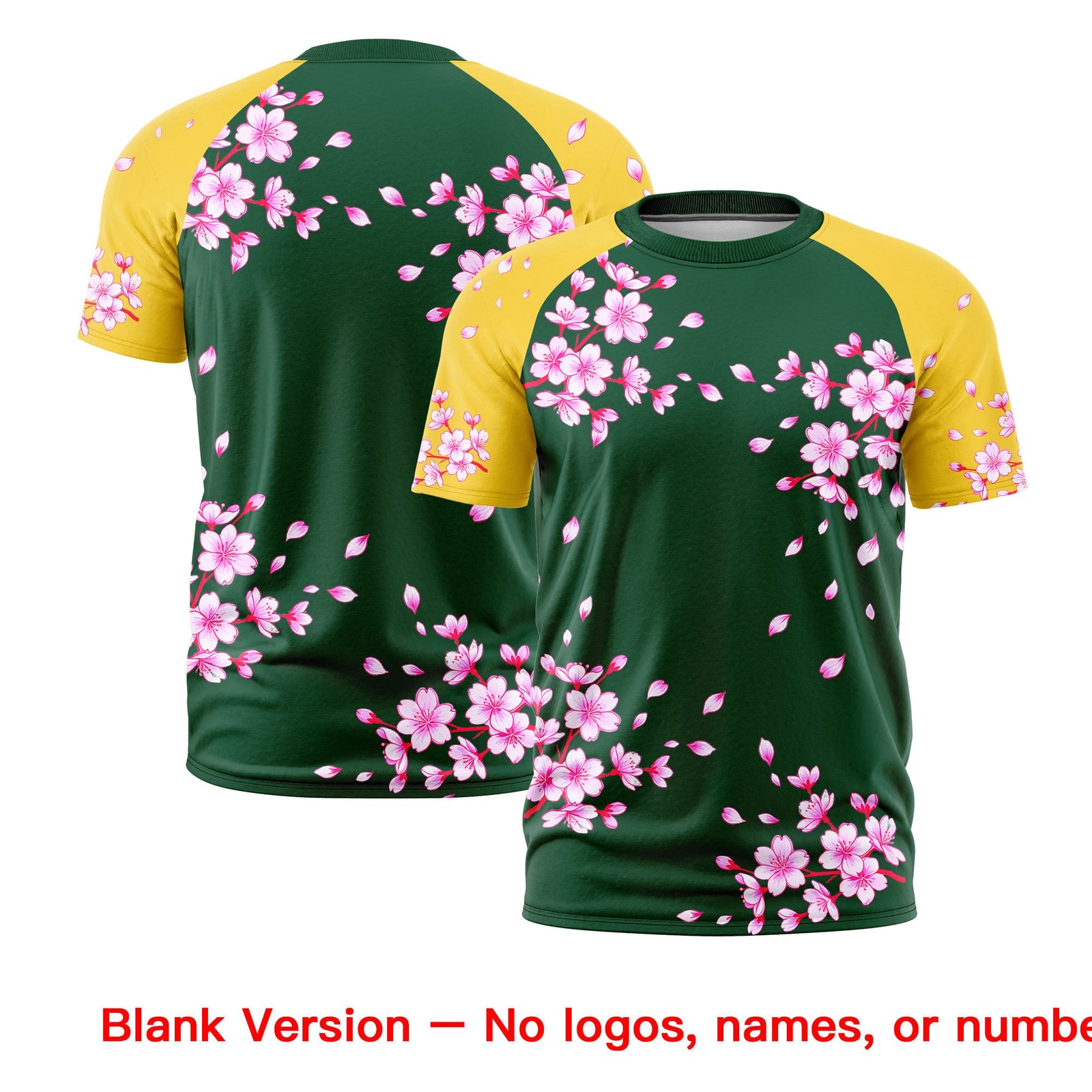 Custom Dark Green Gold White Cherry Blossoms Personalization Stretch Fabric T-shirt| KXKSHOP