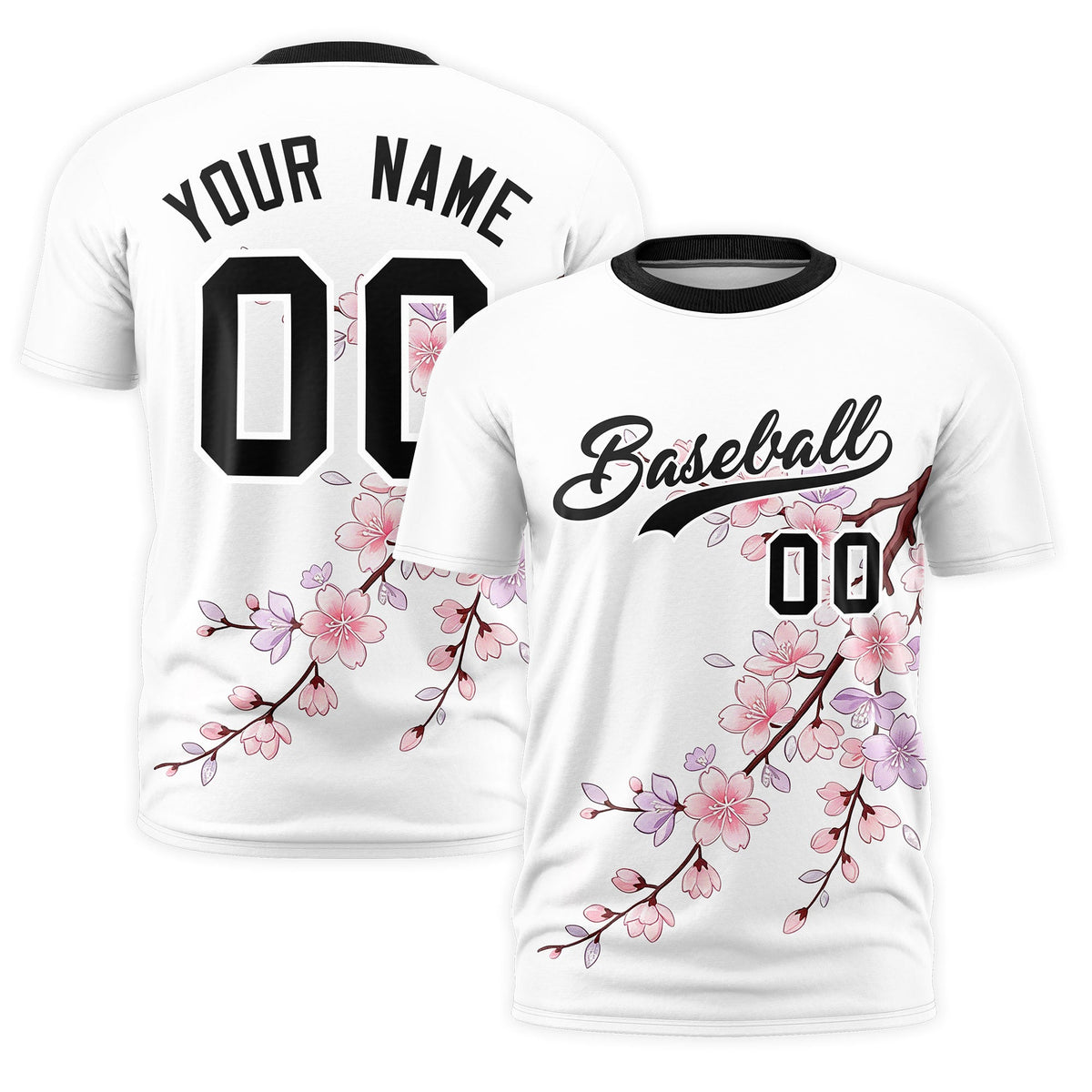 Custom White Black Cherry Blossoms Personalization Moisture-Wicking T-shirt| KXKSHOP