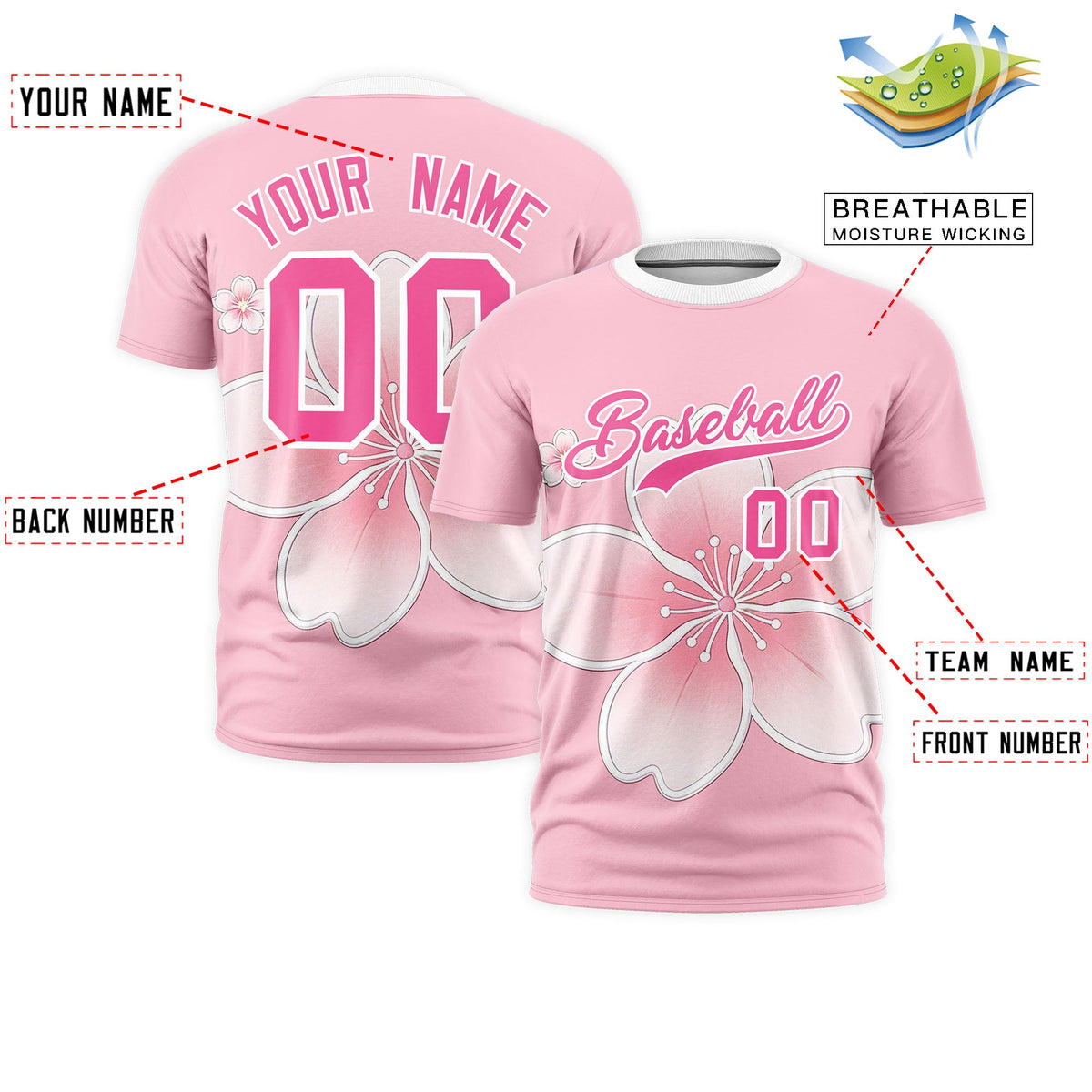 Custom Light Pink White Pink Cherry Blossoms Personalization Stretch Fabric T-shirt| KXKSHOP