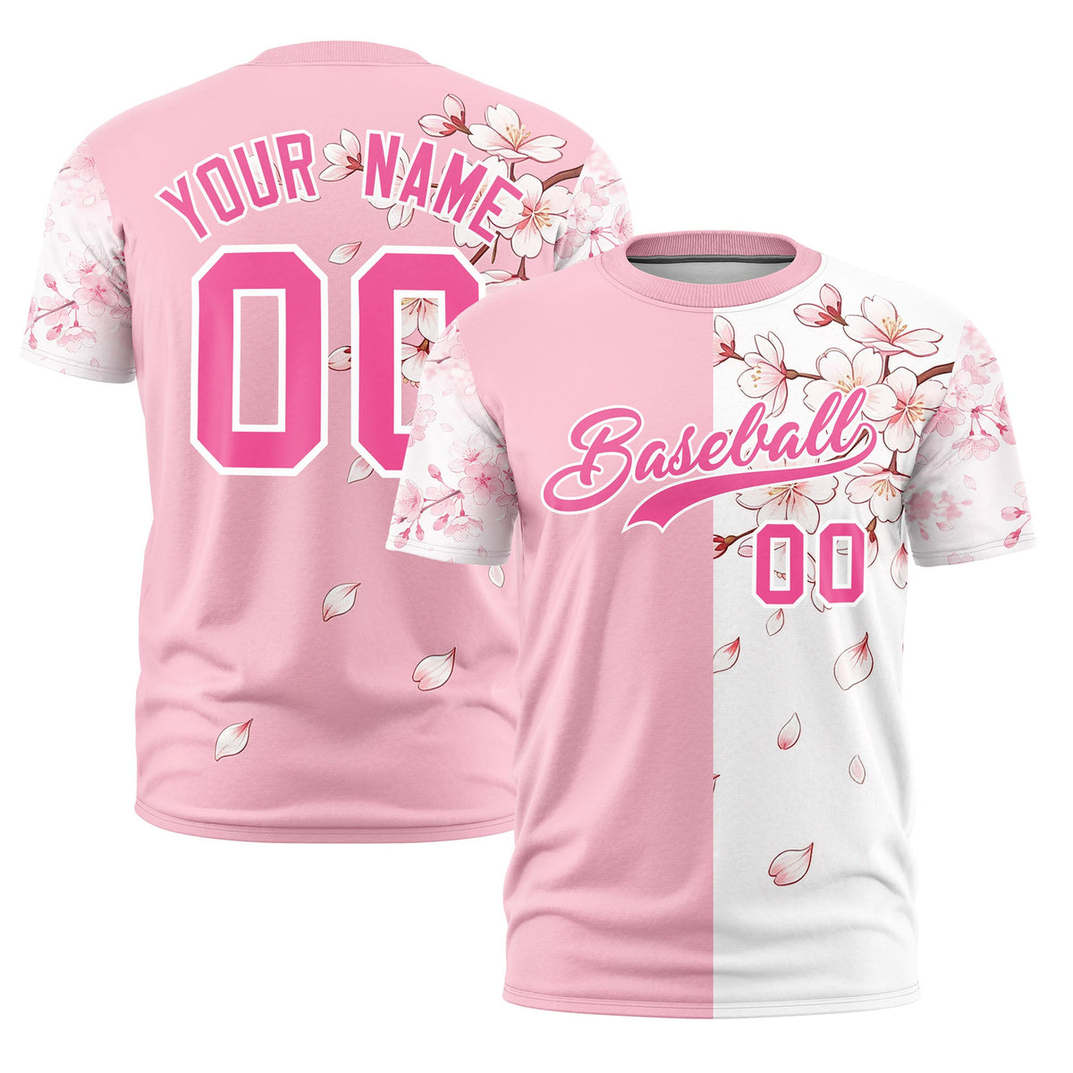 Custom Light Pink White Pink Cherry Blossoms Personalization Moisture-Wicking T-shirt| KXKSHOP