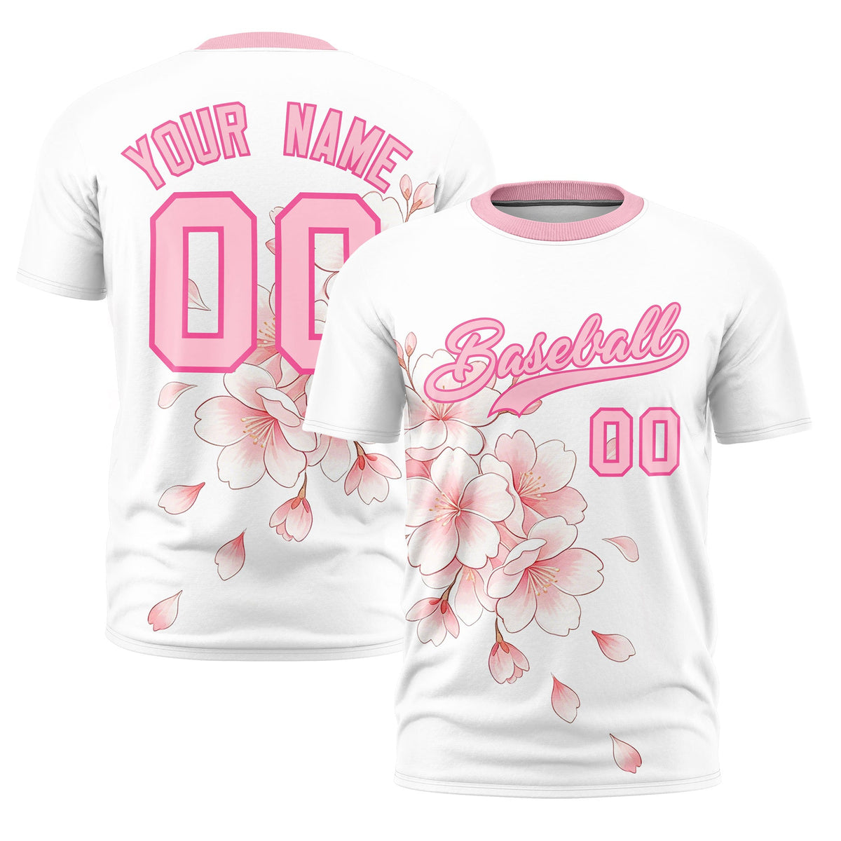 Custom White Light Pink Pink Cherry Blossoms Personalization Moisture-Wicking T-shirt| KXKSHOP