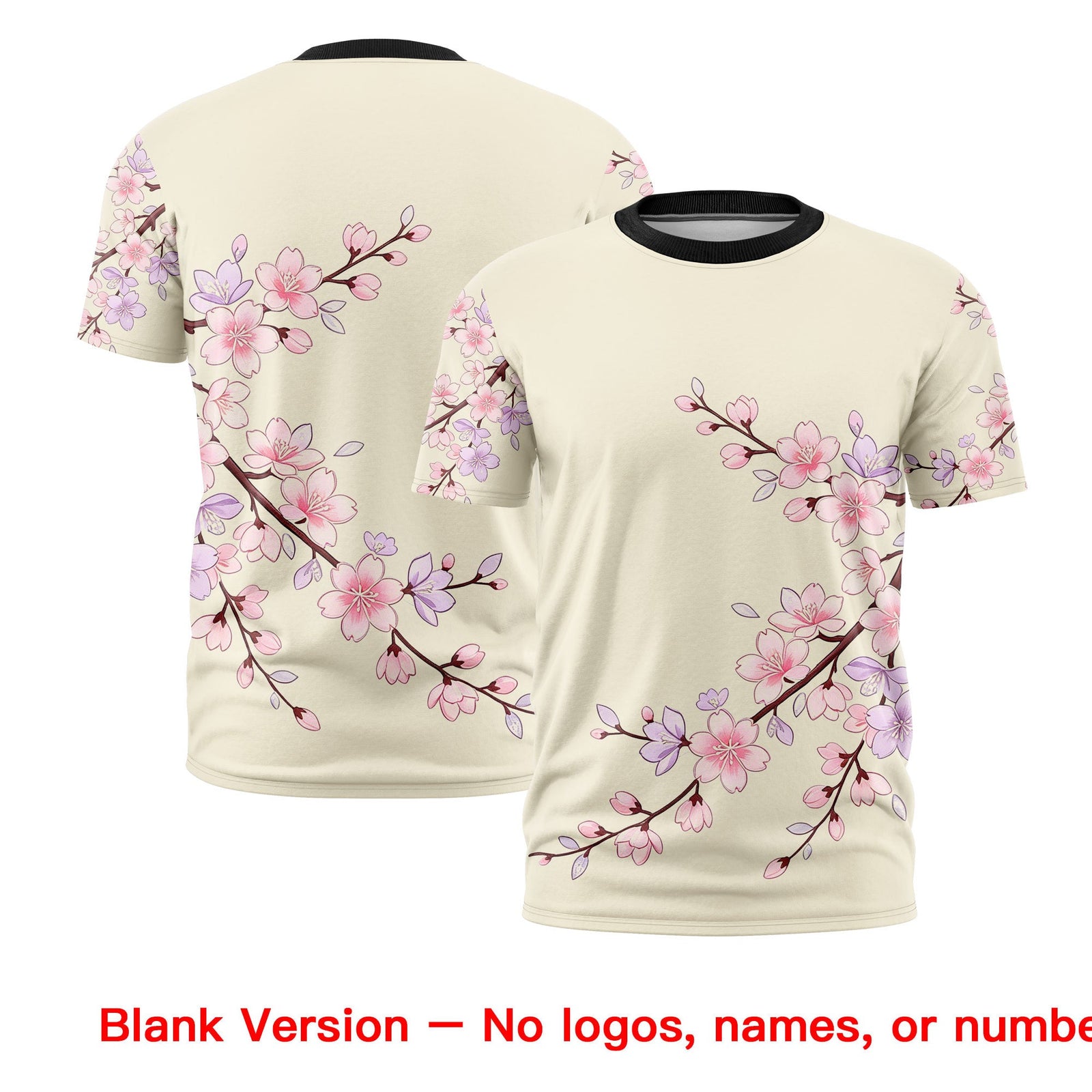 Custom Light Khaki Light Pink Black Cherry Blossoms Personalization Stretch Fabric T-shirt| KXKSHOP