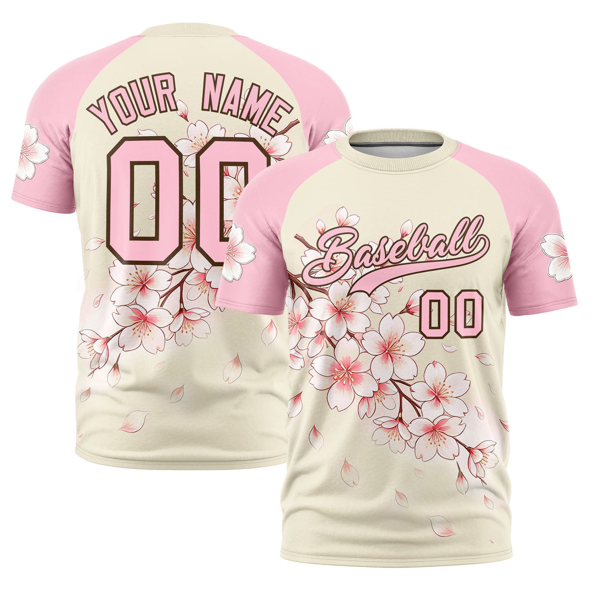 Custom Light Khaki Light Pink Light Brown Cherry Blossoms Personalization Moisture-Wicking T-shirt| KXKSHOP