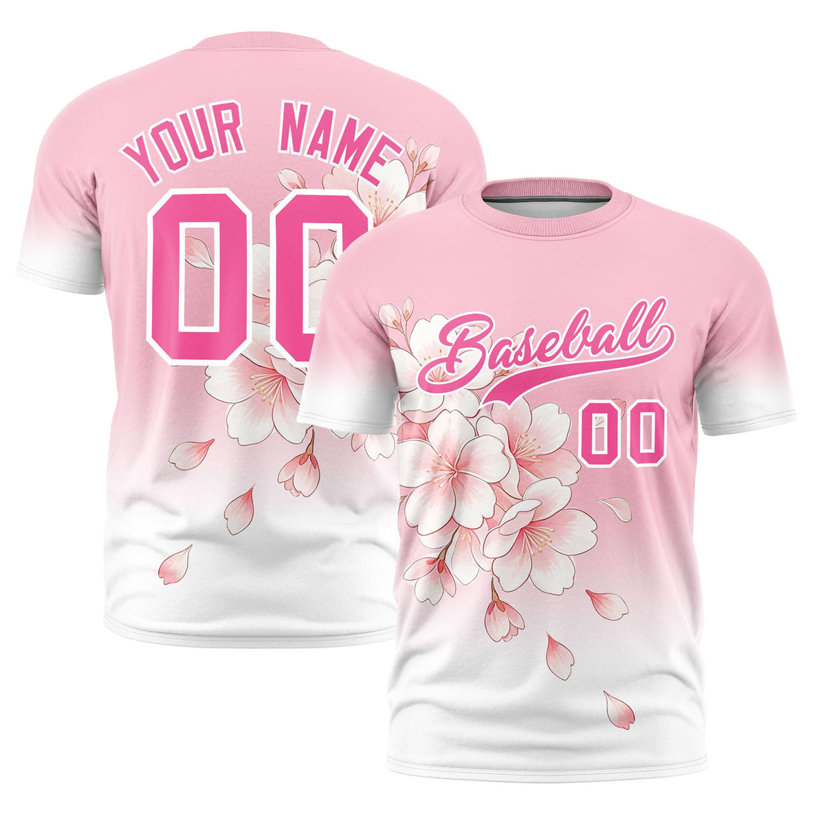 Custom Light Pink White Pink Cherry Blossoms Personalization Stretch Fabric T-shirt| KXKSHOP
