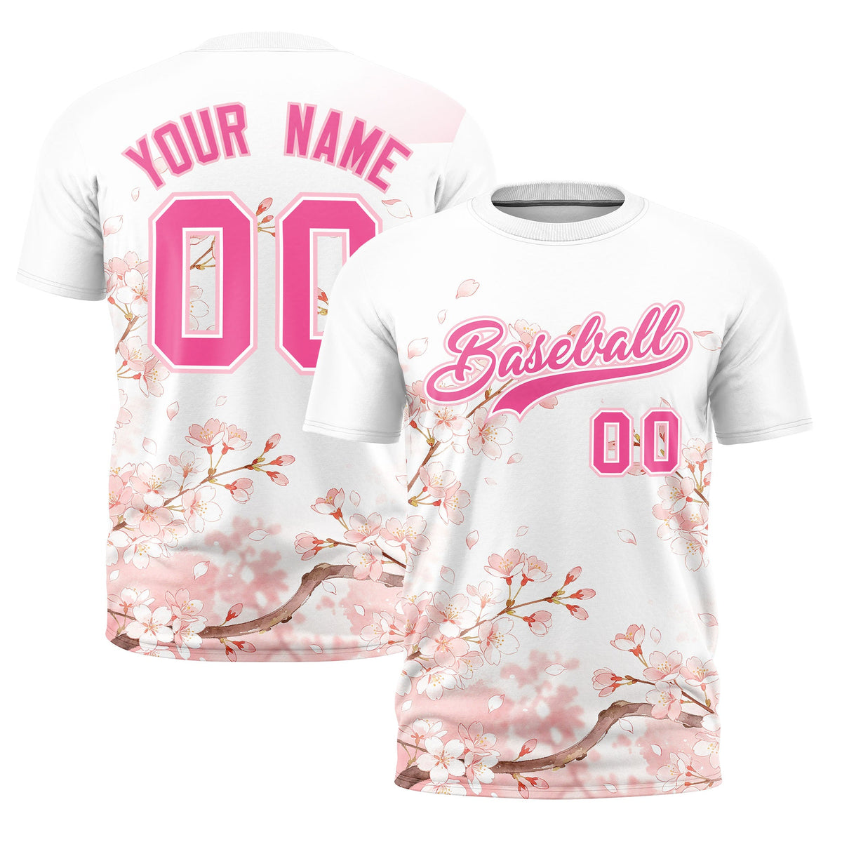 Custom White Pink Light Pink Cherry Blossoms Personalization Moisture-Wicking T-shirt| KXKSHOP