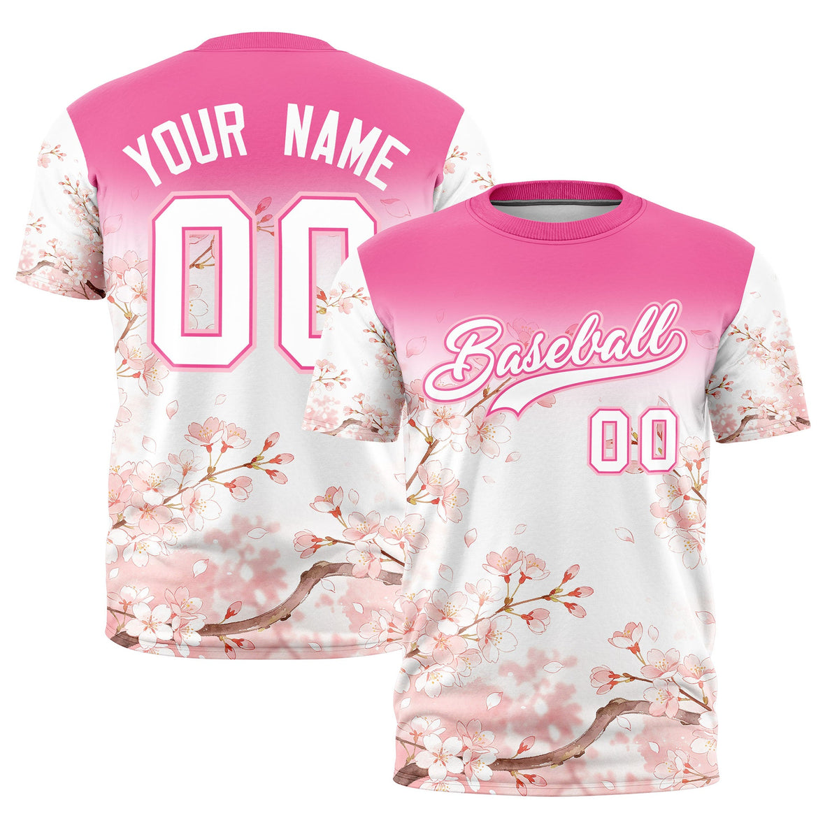 Custom Pink White Light Pink Cherry Blossoms Personalization Stretch Fabric T-shirt| KXKSHOP