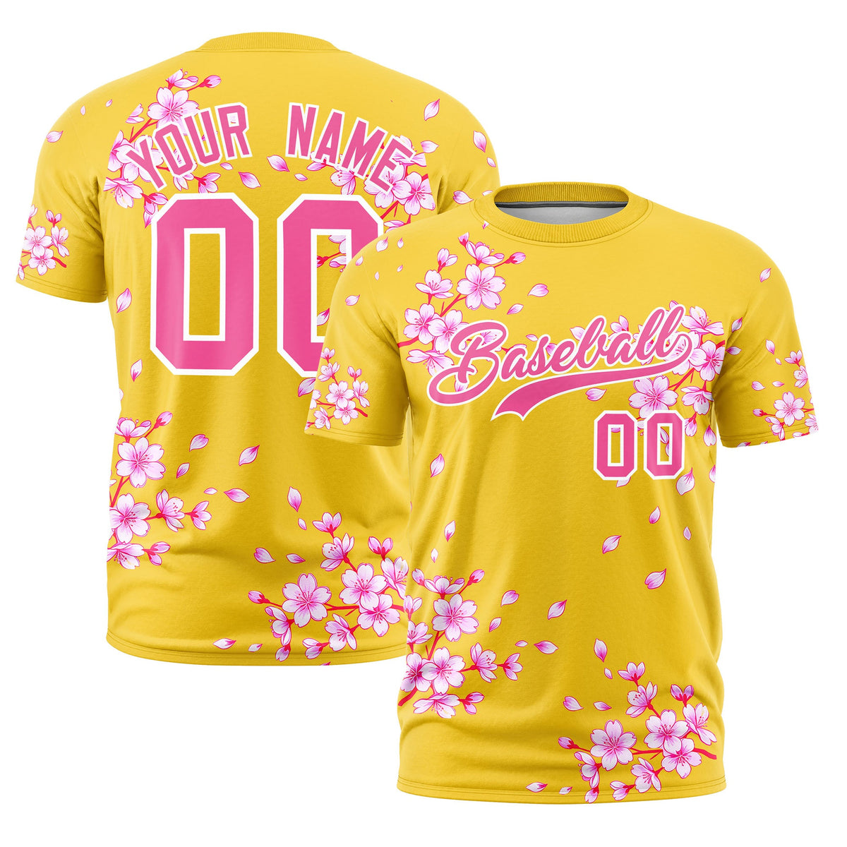 Custom Gold Pink White Cherry Blossoms Personalization Moisture-Wicking T-shirt| KXKSHOP