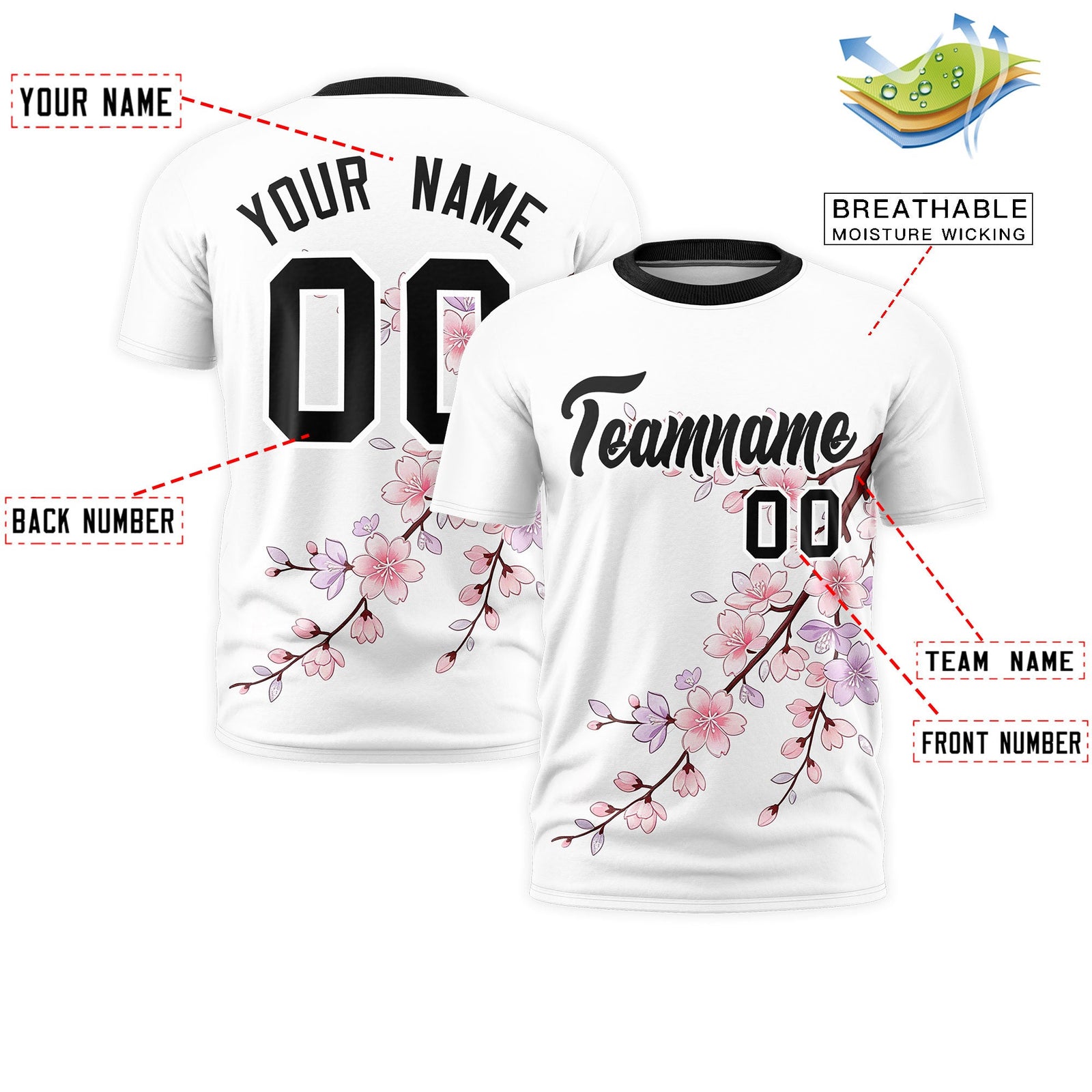 Custom White Black Cherry Blossoms Personalization Moisture-Wicking T-shirt| KXKSHOP