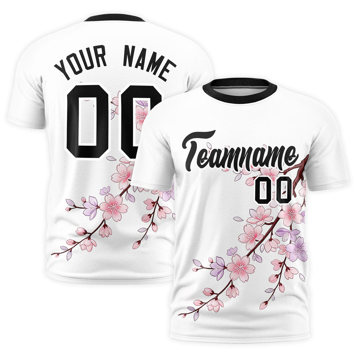 Custom White Black Cherry Blossoms Personalization Moisture-Wicking T-shirt| KXKSHOP
