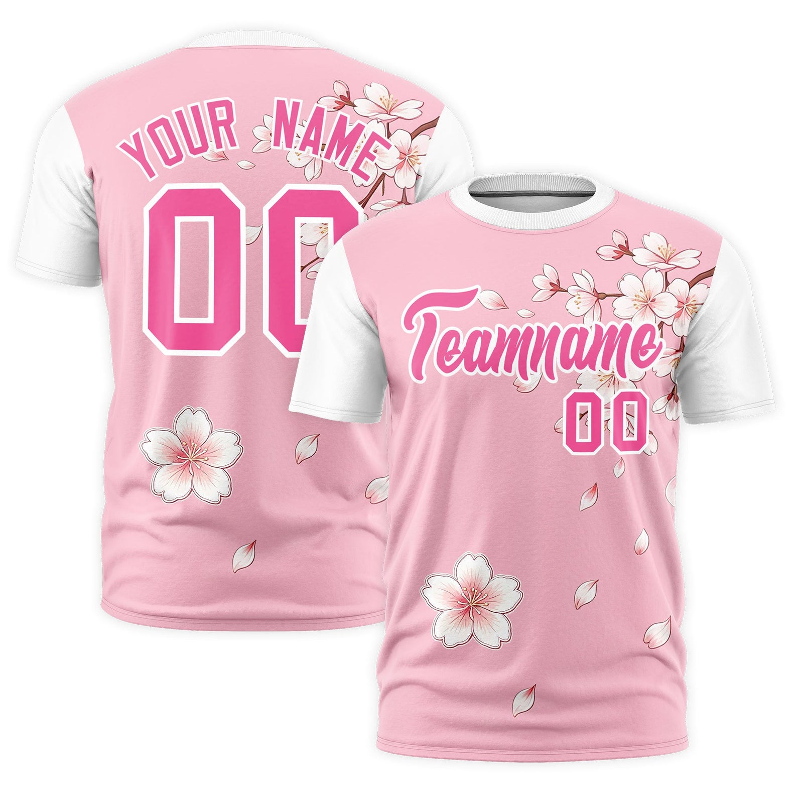 Custom Light Pink White Pink Cherry Blossoms Personalization Moisture-Wicking T-shirt| KXKSHOP