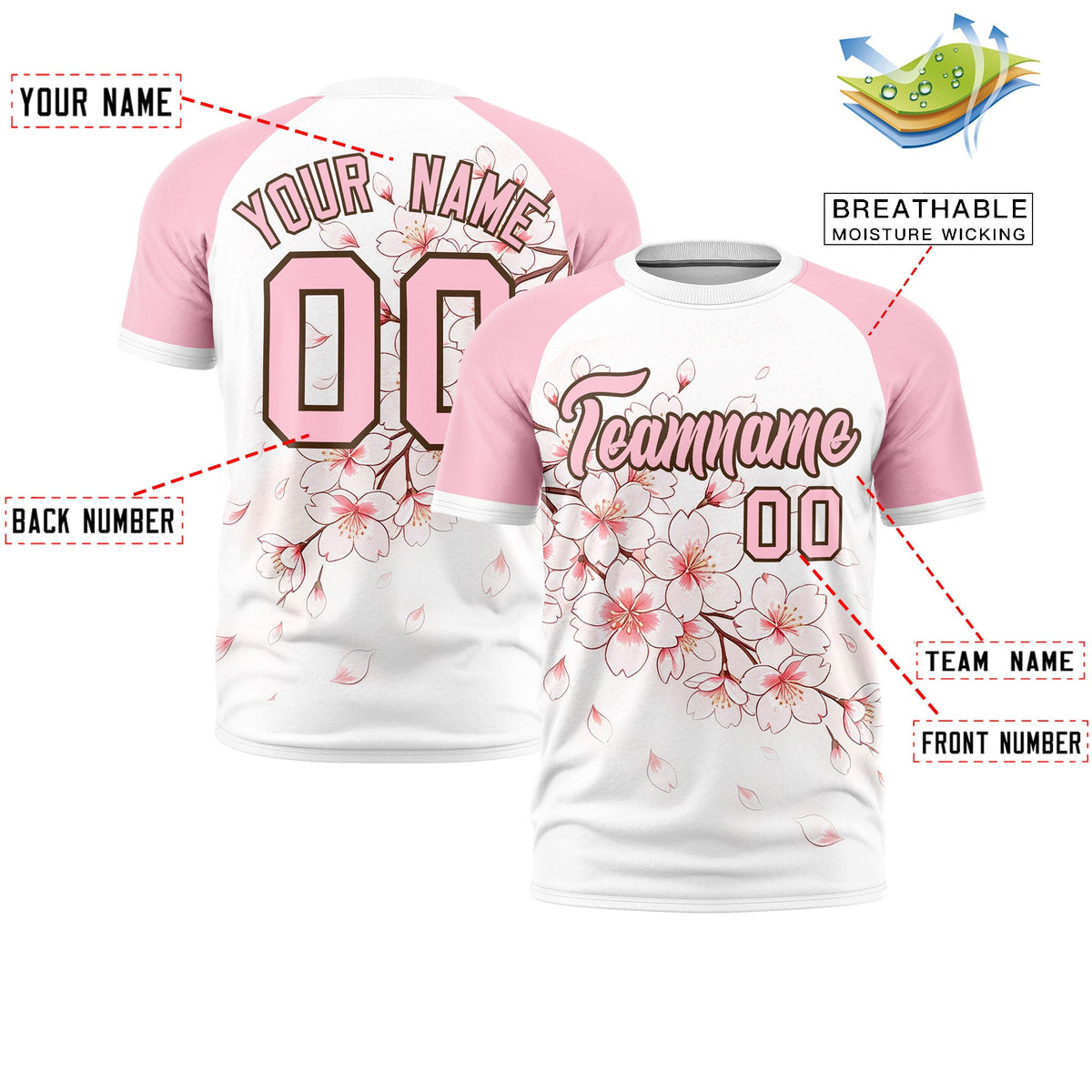 Custom White Light Pink Light Brown Cherry Blossoms Personalization Moisture-Wicking T-shirt| KXKSHOP