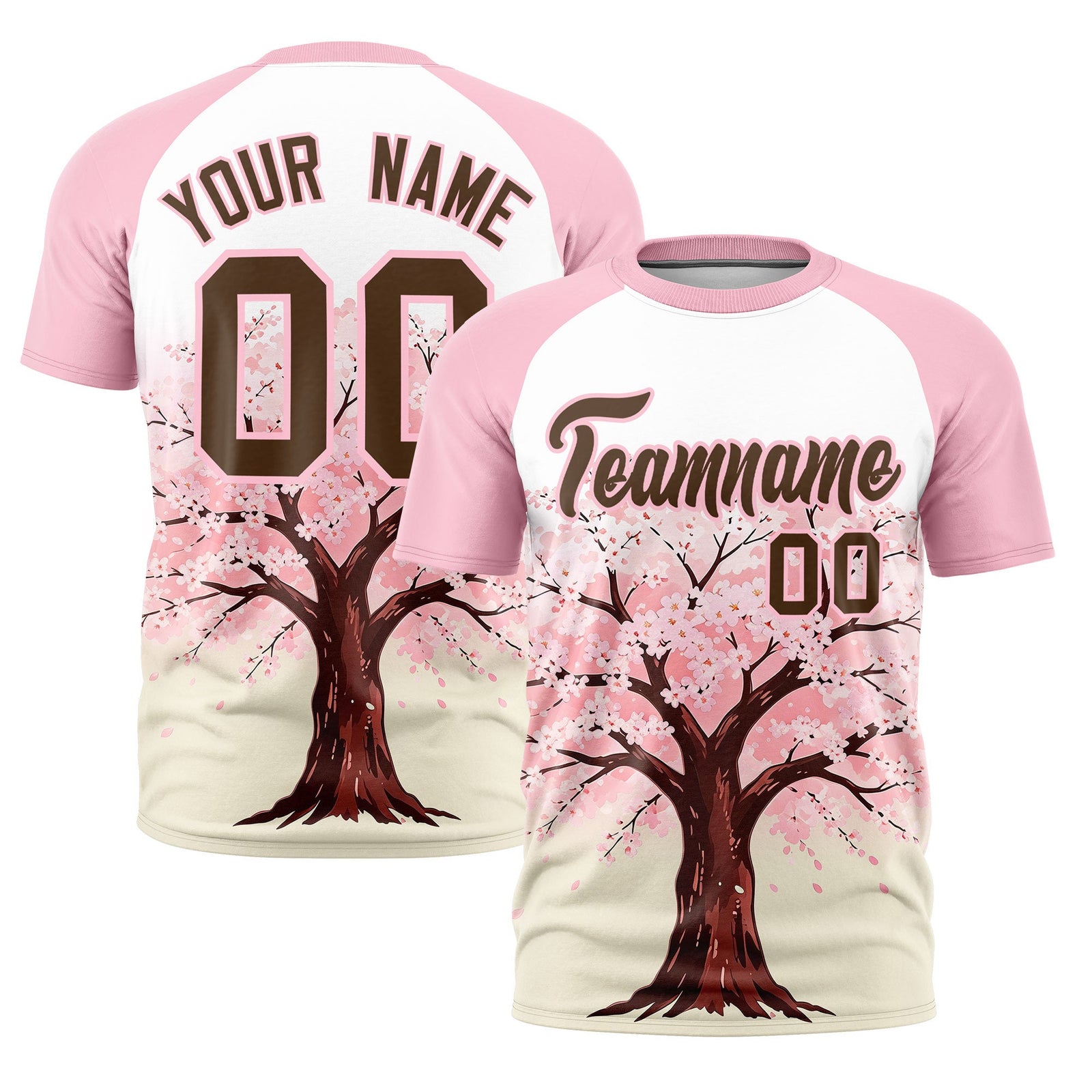 Custom White Light Pink Light Khaki Cherry Blossoms Personalization Stretch Fabric T-shirt| KXKSHOP