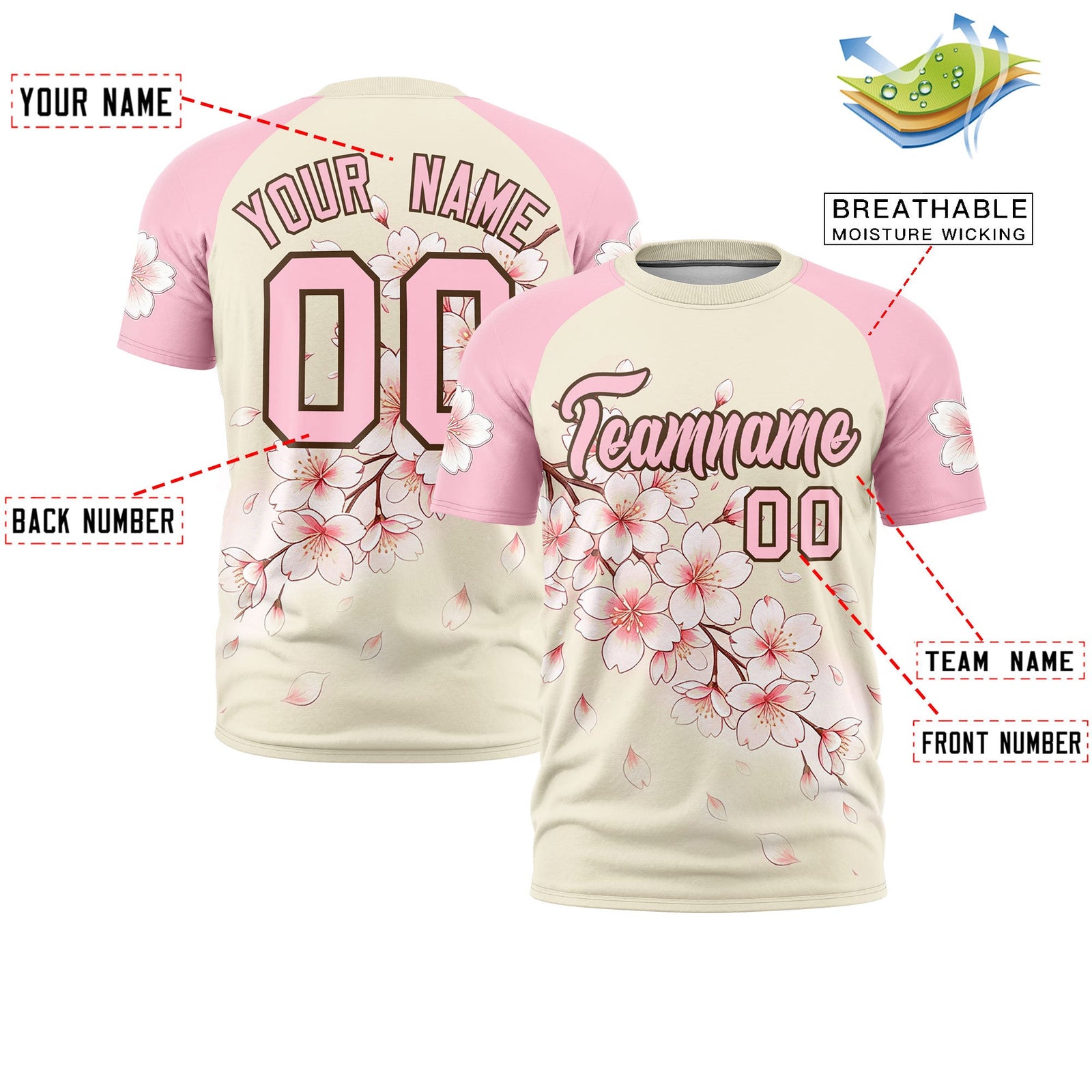 Custom Light Khaki Light Pink Light Brown Cherry Blossoms Personalization Moisture-Wicking T-shirt| KXKSHOP