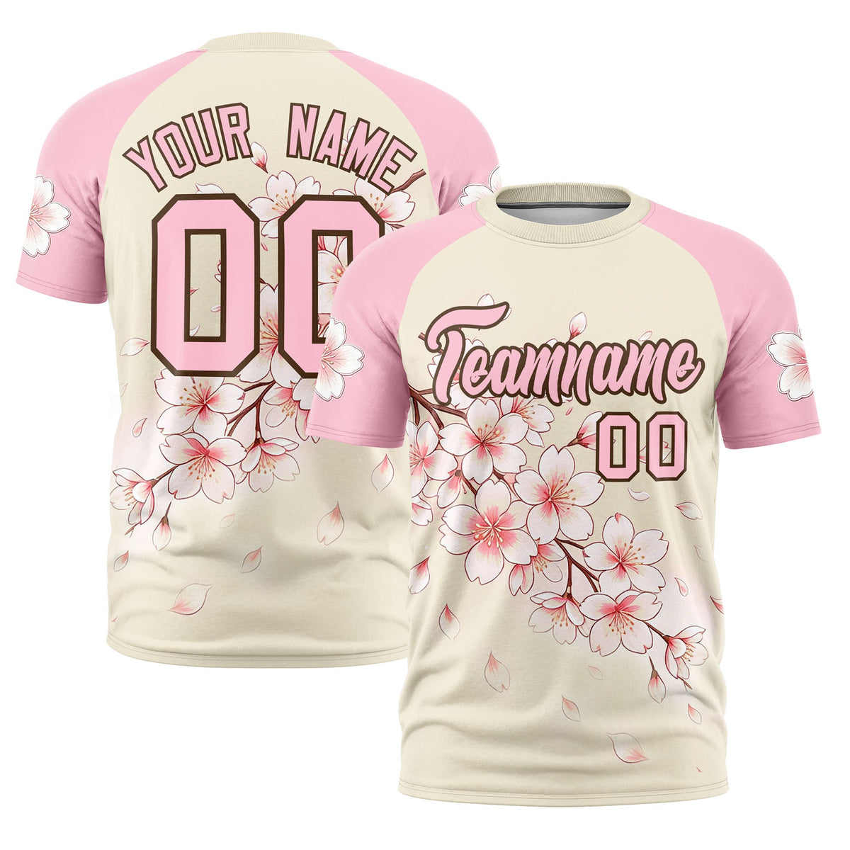 Custom Light Khaki Light Pink Light Brown Cherry Blossoms Personalization Moisture-Wicking T-shirt| KXKSHOP