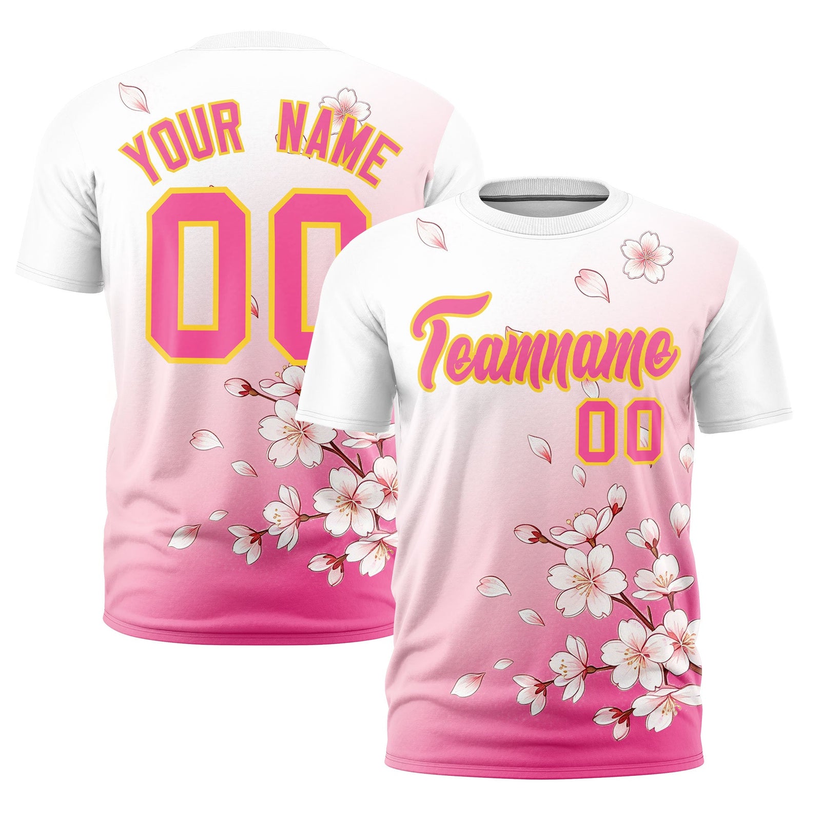 Custom White Pink Gold Cherry Blossoms Personalization Stretch Fabric T-shirt| KXKSHOP