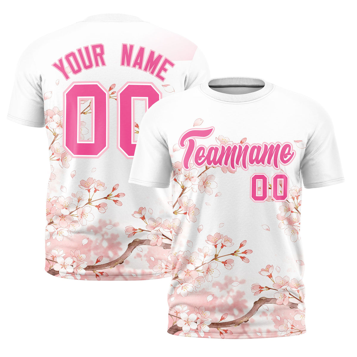 Custom White Pink Light Pink Cherry Blossoms Personalization Moisture-Wicking T-shirt| KXKSHOP